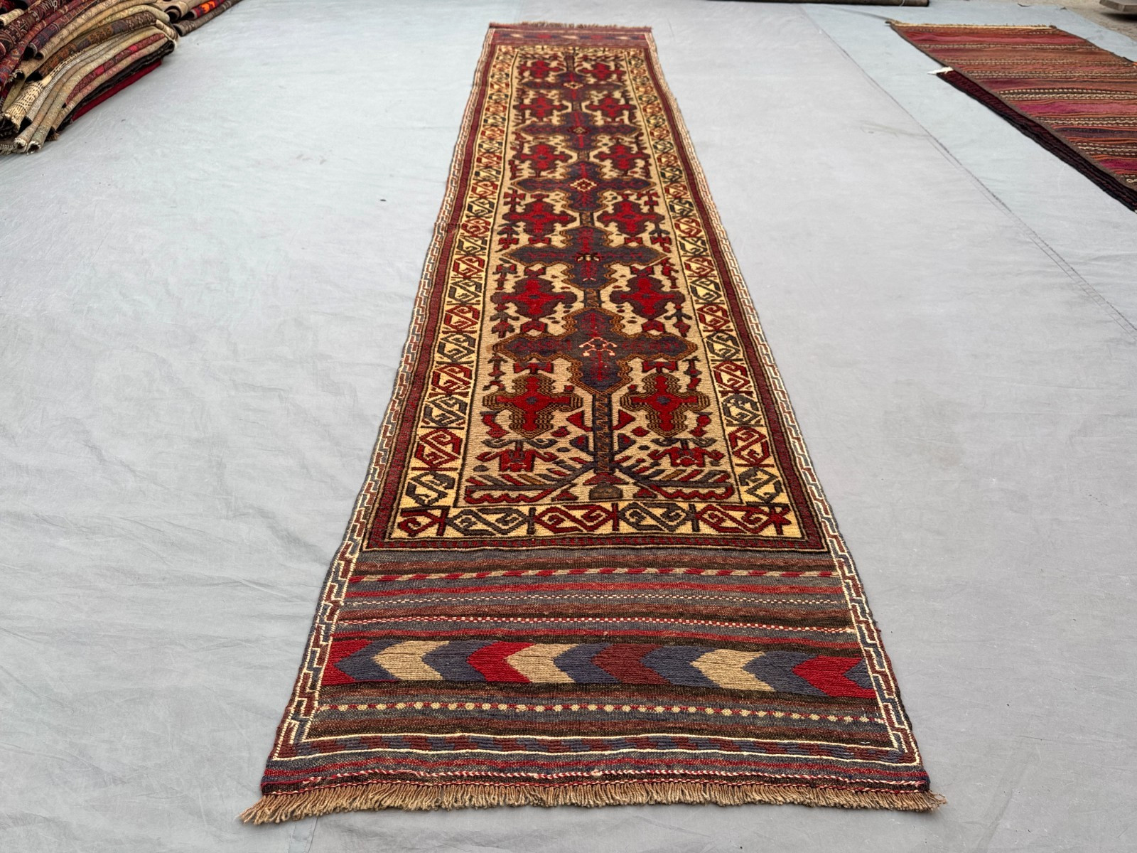 2’5 x 12’2 Ft Striking Baluchi Tribal Runner Rug – Vintage Geometric Wool Carpet