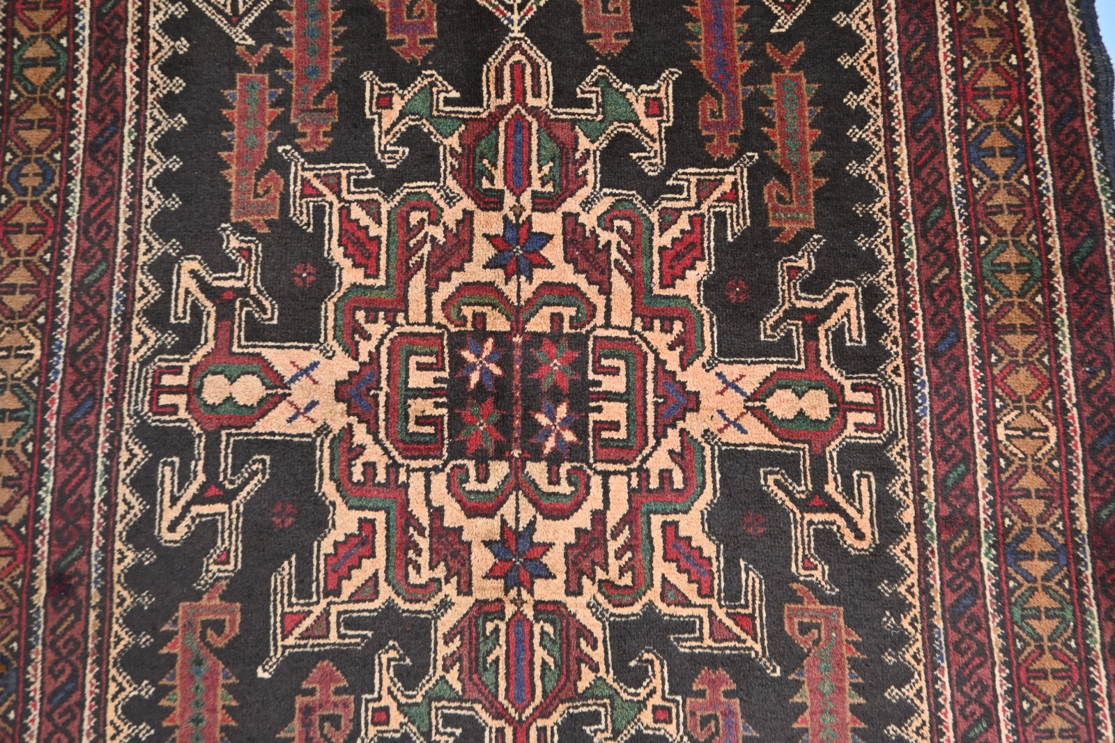 Hand-knotted Tribal Oriental Vintage Rug. Traditional Geometric 6’0x2’8 ft