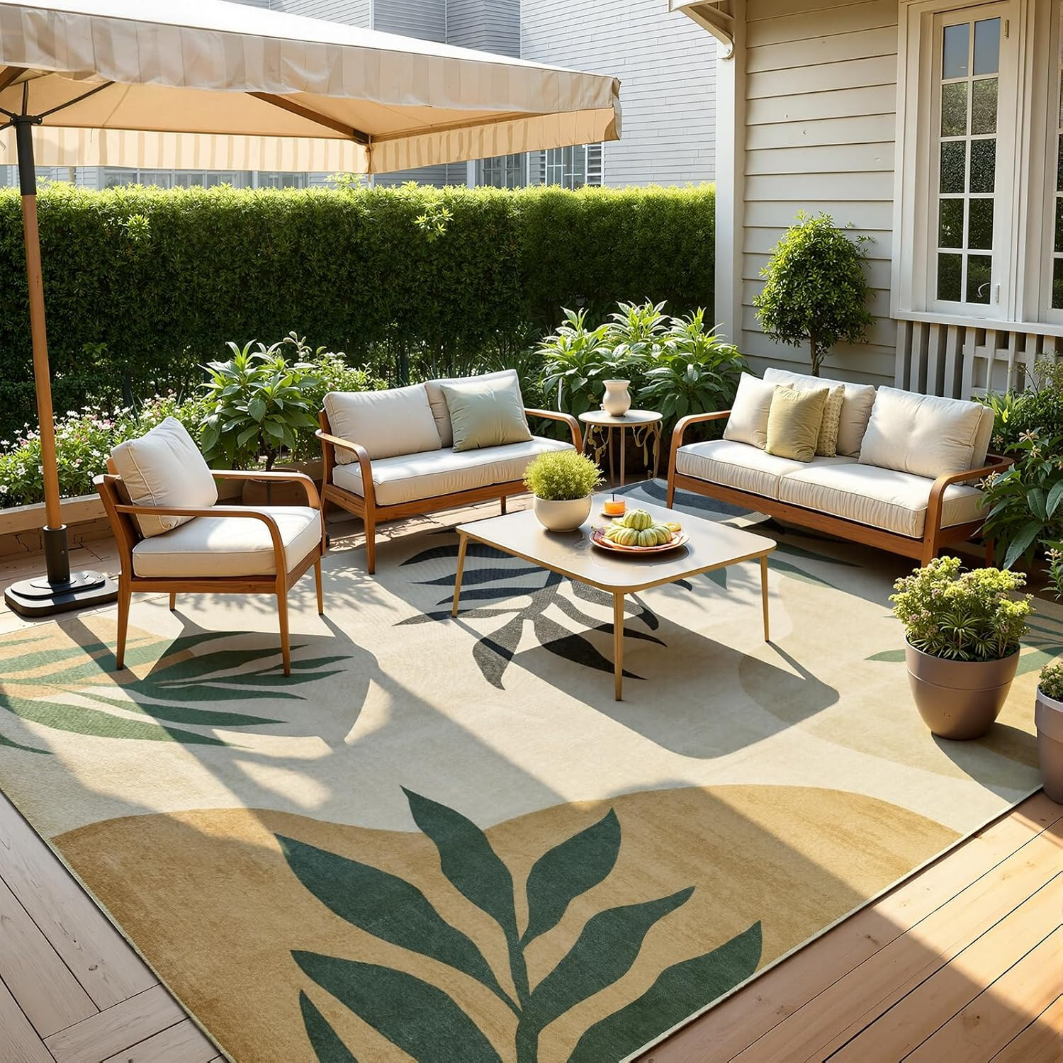 Washable Outdoor Rug Carpet，Non Slip Portable Outdoor Patio Rugs，5′ X 8′ Indoor
