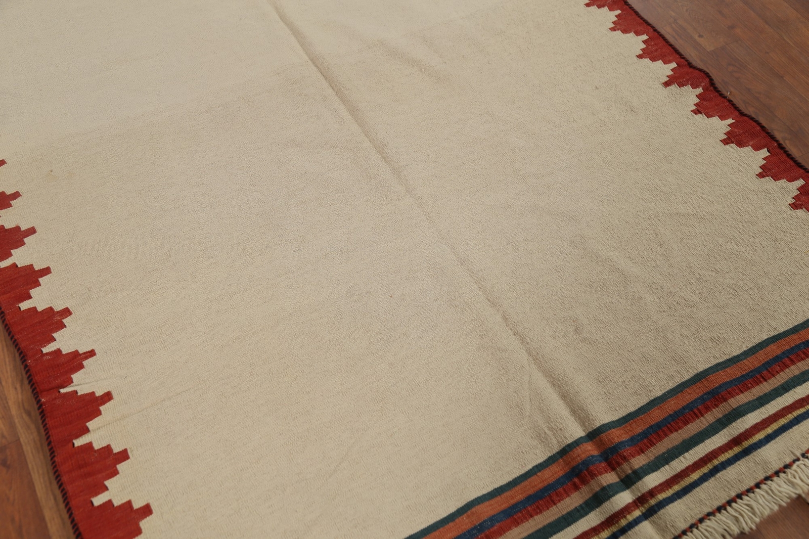 Nomadi Flat Pile Ivory Wool Kilim Reversible Rug 4×6 Hand woven Tribal Carpet