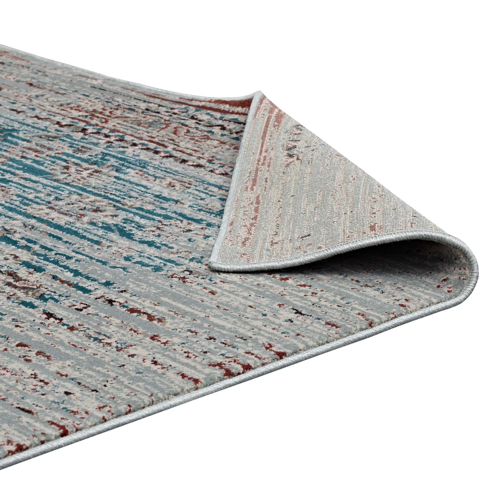 Distressed Contemporary Floral Lattice 5×8 Teal, Beige and Brown Area Rug