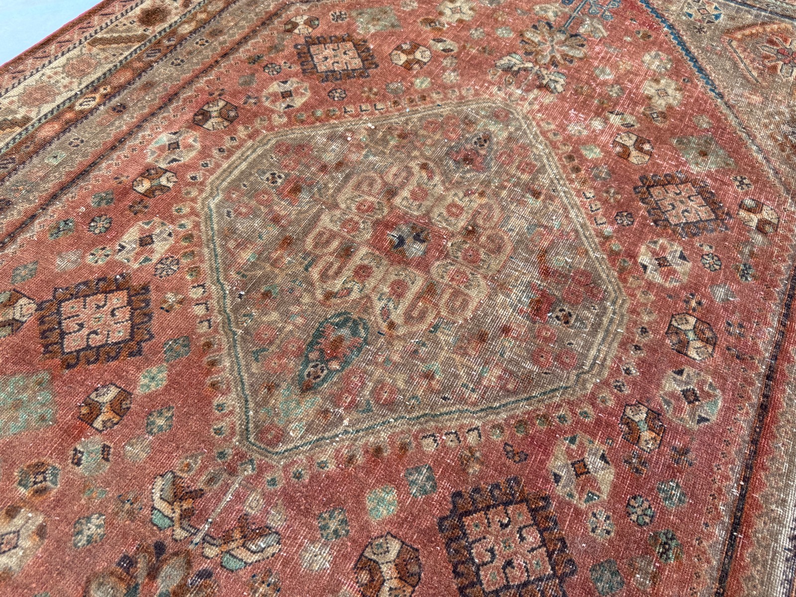 5×7 Distressed Caucasian Area Rug Handmade Wool Terracotta Tribal Floral Carpet