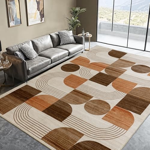 Large Machine Washable 5×7 Area Rug, Soft Modern Geometric 5×7 Feet Orange