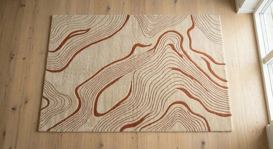 Hand Tufted Woolen Rug Geomatric Area Rug Handmade Design Living Room Carpet.