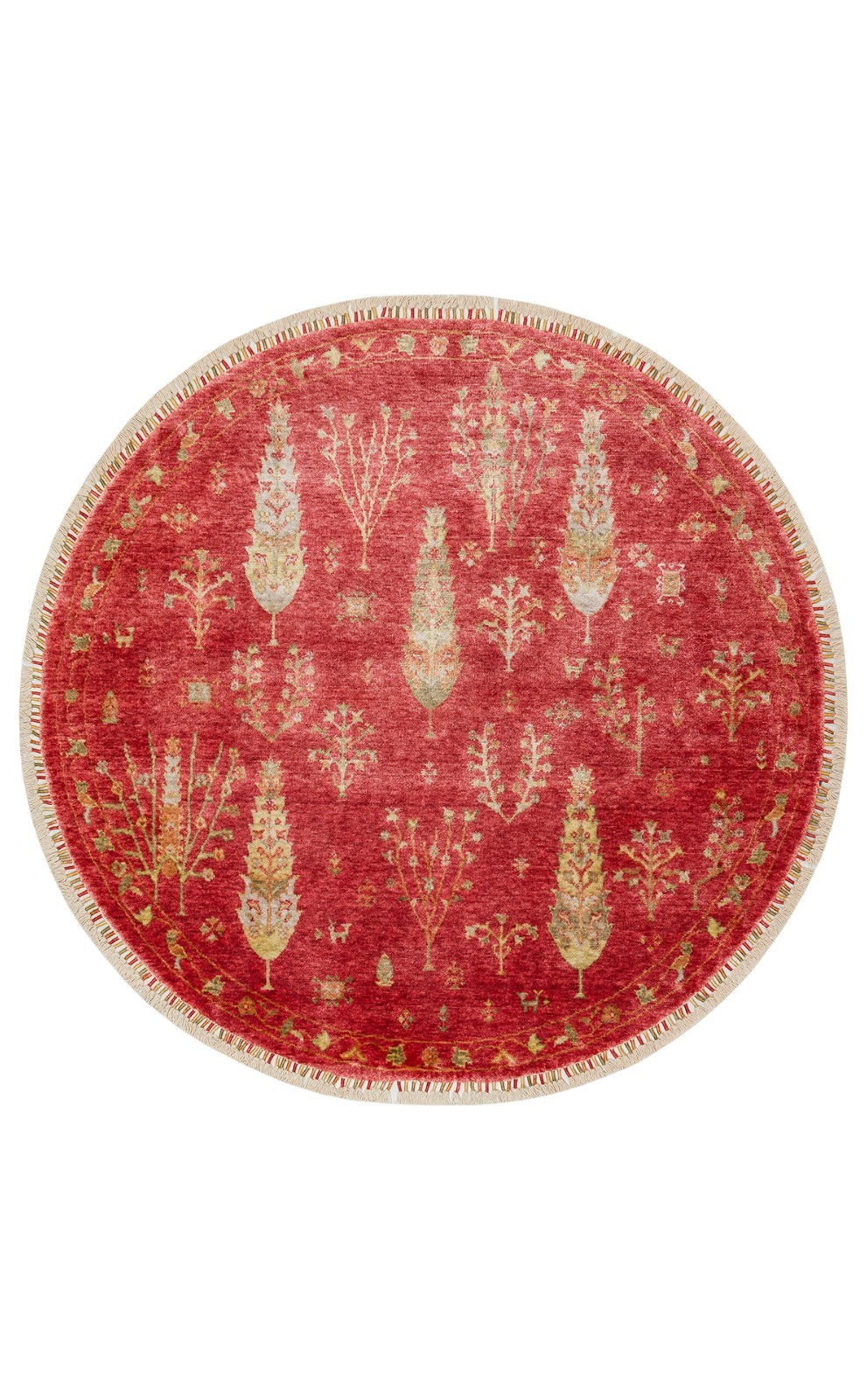 Handwoven Turkish Oushak Rug 5×5 ft Round Red Floral Vintage Anatolian