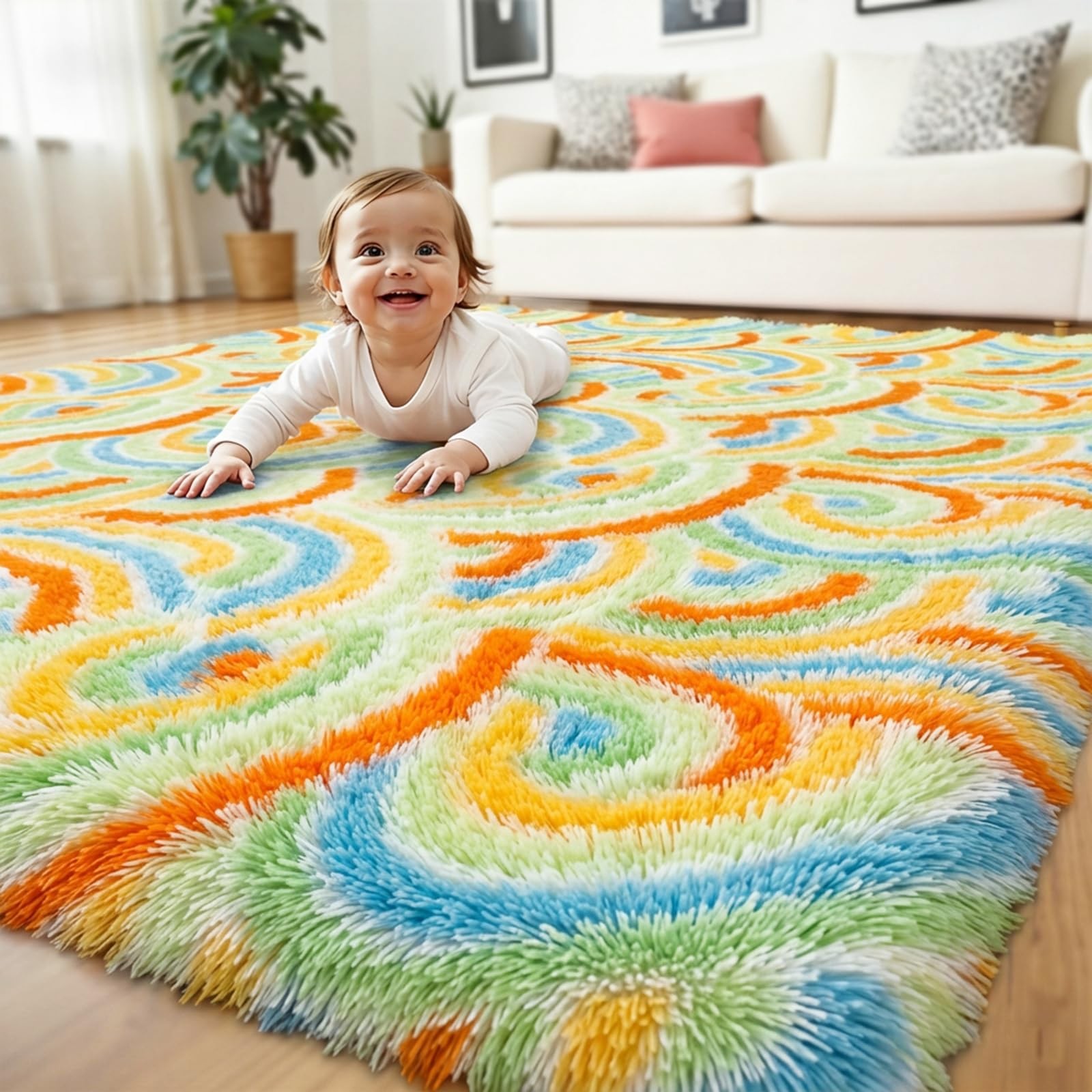 New Fluffy Rugs for Living Room 5x7ft Shaggy Area Rug Large Comfy Fuzzy Washable