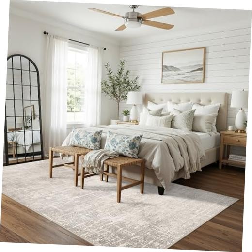 Washable 4×8 Hallway Area Rug: Abstract 8ft Water Resistant Soft Entry Kitchen