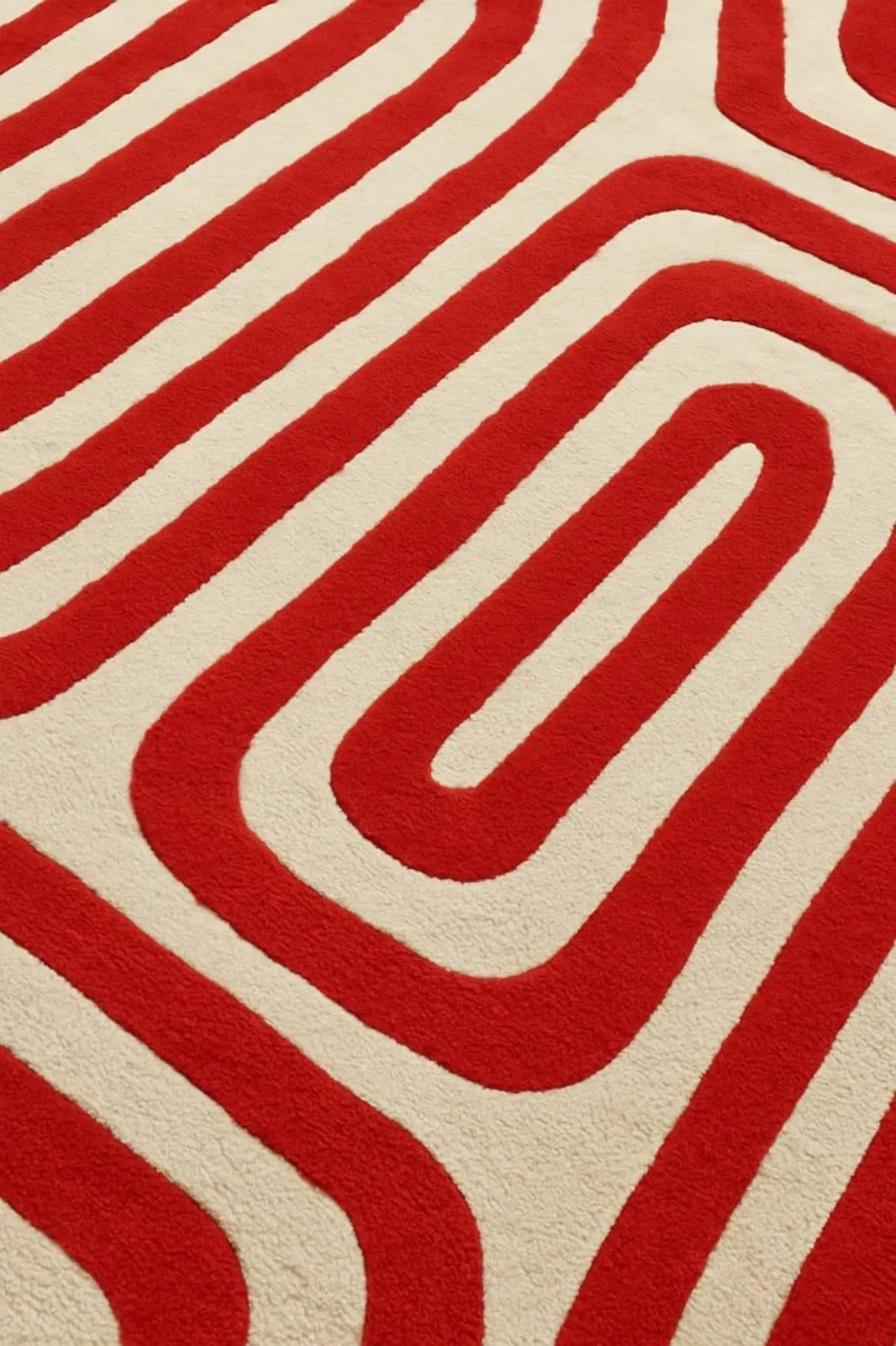 Retro Psychedelic Curvy Line Pattern 8×10 Red Bold Maximalist Living Area Rug