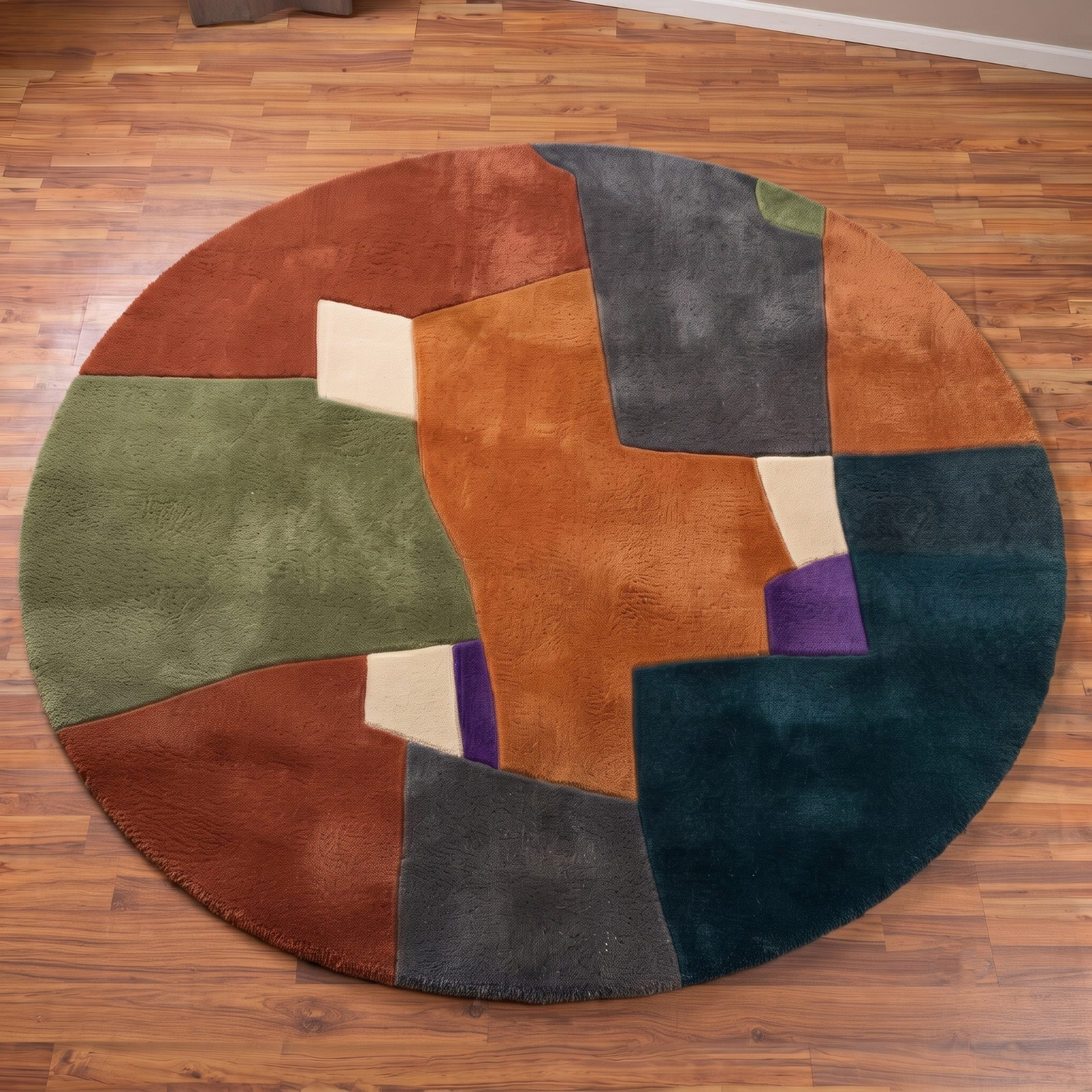 Modern Abstract Geometric Area Rug, Hand Tufted Wool Colorful Living Room Carpet