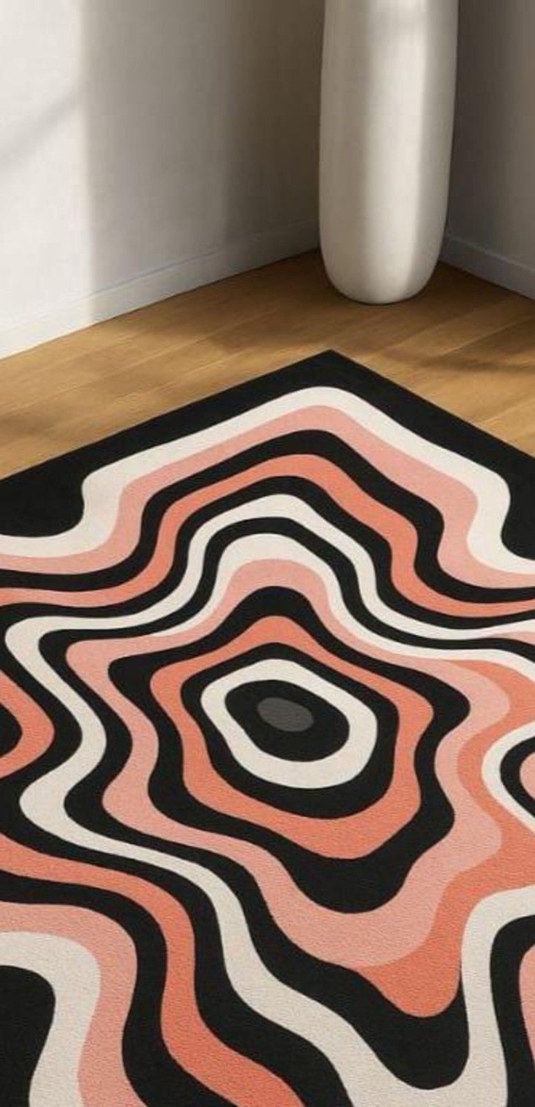 Psychedelic Wavy Area Rug: Retro Trippy Pink Black White Carpet