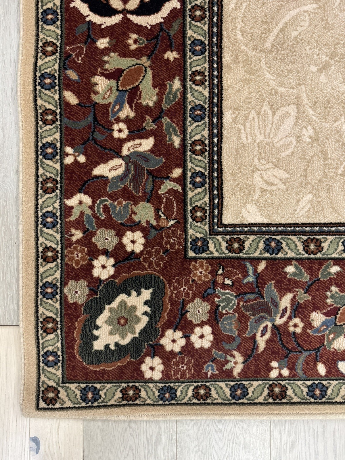 Karastan Veranda Coll. Villa-Ivory/Red 5’2×7’10 100% Wool area rug ::NEW::