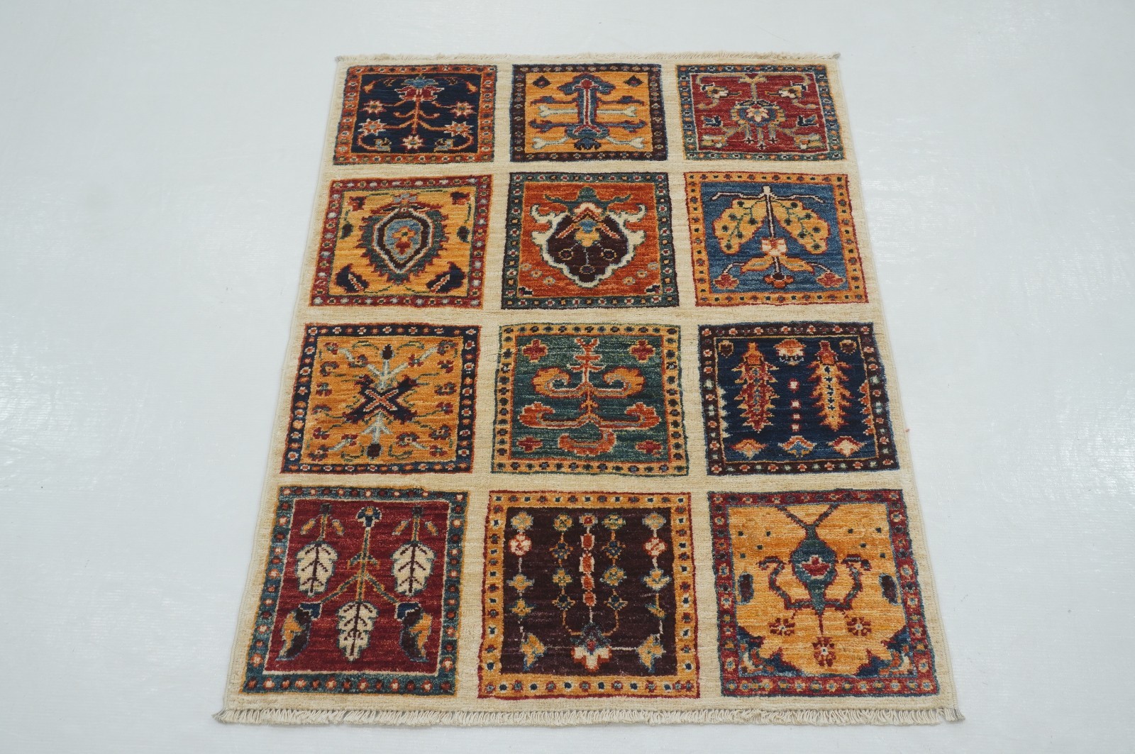 2×3 ft Ivory Beige Afghan Hand Knotted Tribal Small Rug