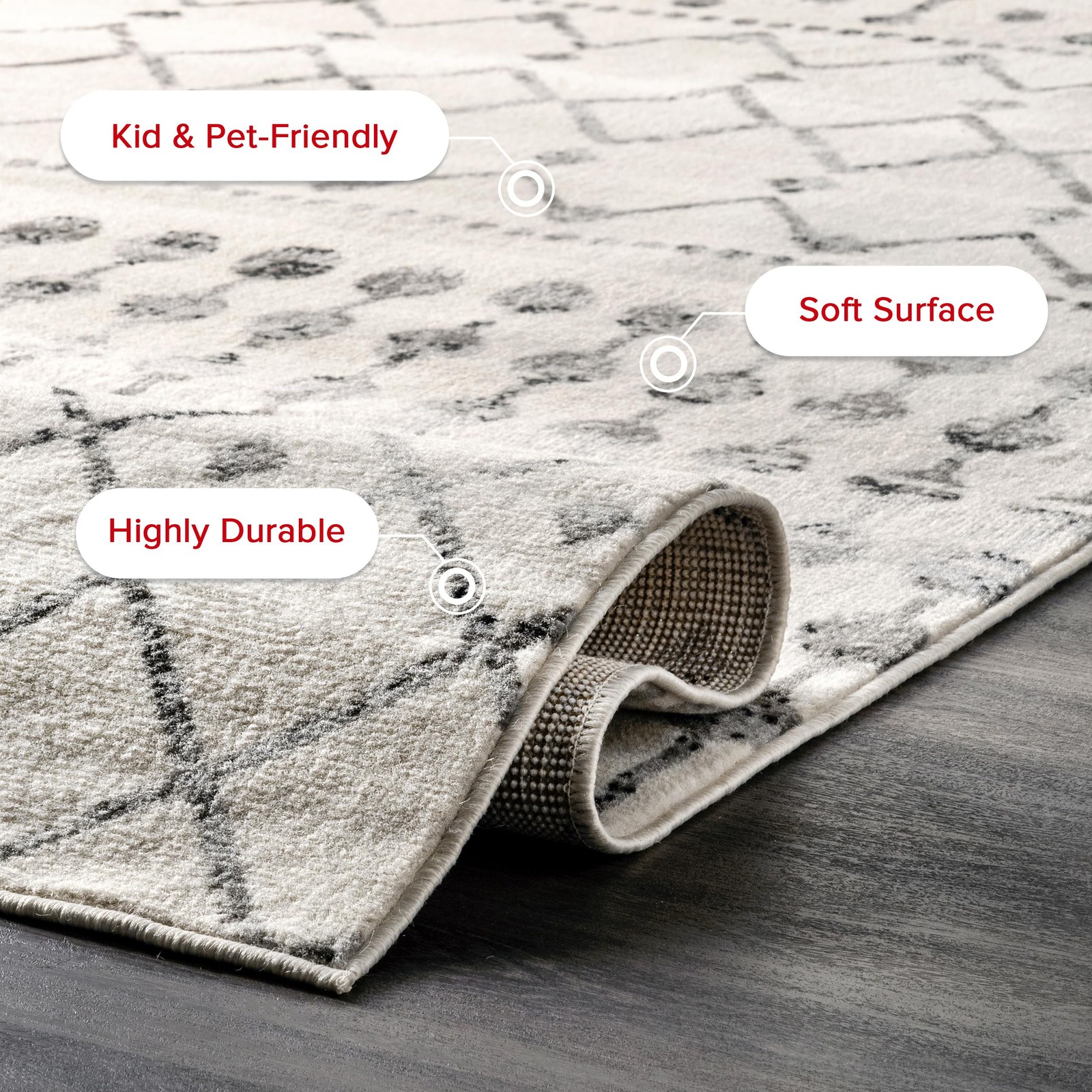 Zola Grey/Cream, 5′ x 8′, Geometric Moroccan, Soft and Cozy, High Traffic, St…