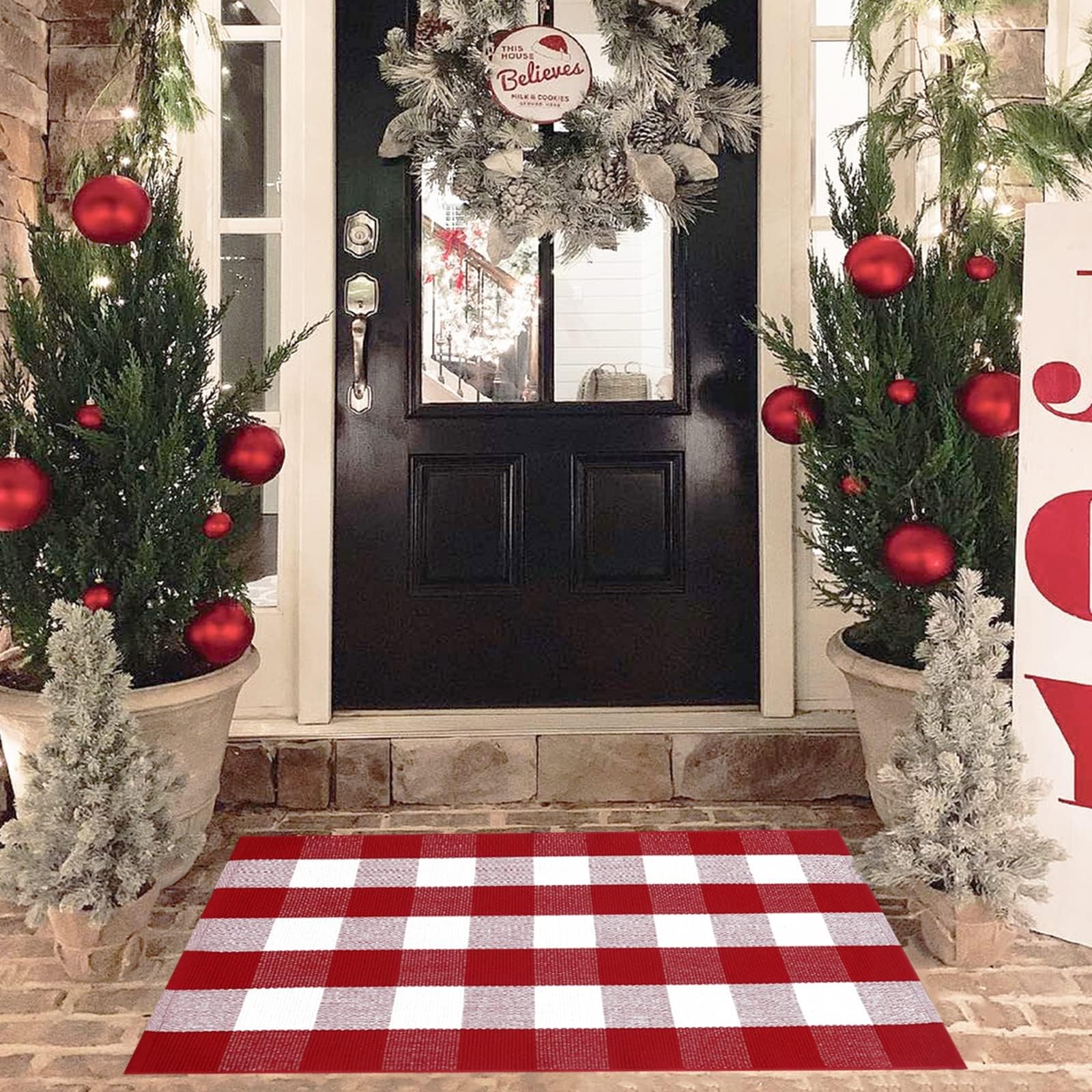 Christmas Red and White Plaid Rug, 28 x 43 Inches Cotton Hand-Woven Layered D…