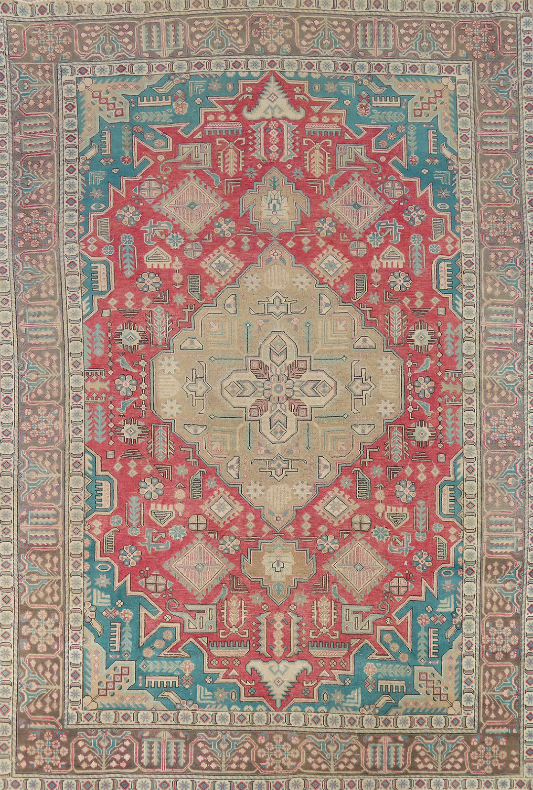 Pink Wool Geometric Tebriz Traditional Handmade Living Room Area Rug 7×10 Carpet