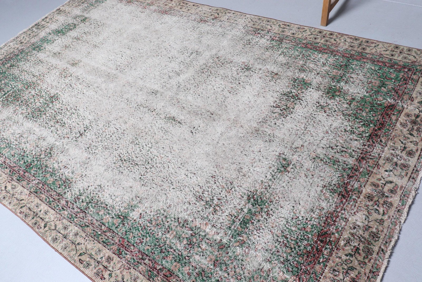 Rug, 6,1×9,5 ft Vintage Rug, Green Ombré Rug Wool