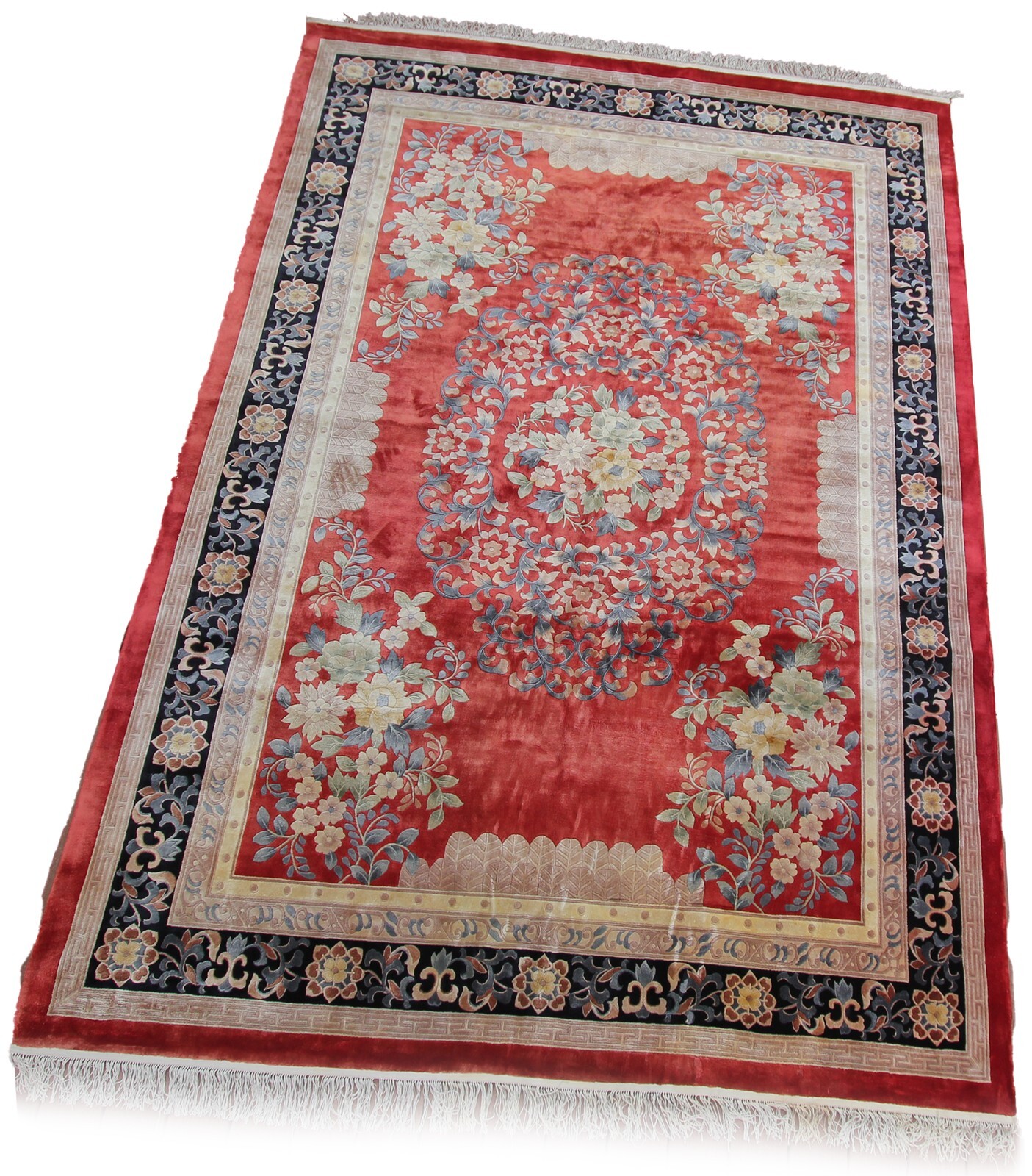 8×11 Rare Vintage Art Deco Chinese Handmade Silk Area Rug Art Nouveau Pink