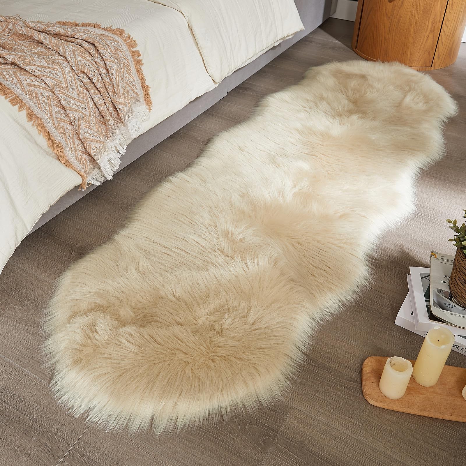 Faux Sheepskin Rug, Beige Ultra Soft Fluffy Shag Area Rug, 2 x 6 ft Faux Fur …