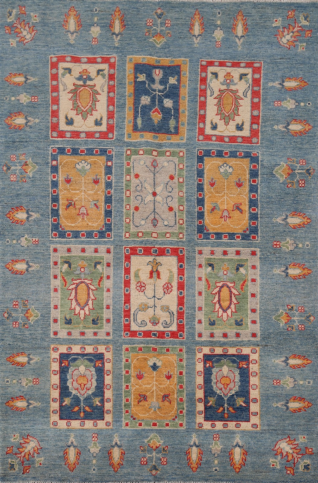 Garden Design Kazak Accent Rug 4×6 Hand-knotted Wool Oriental Blue Carpet