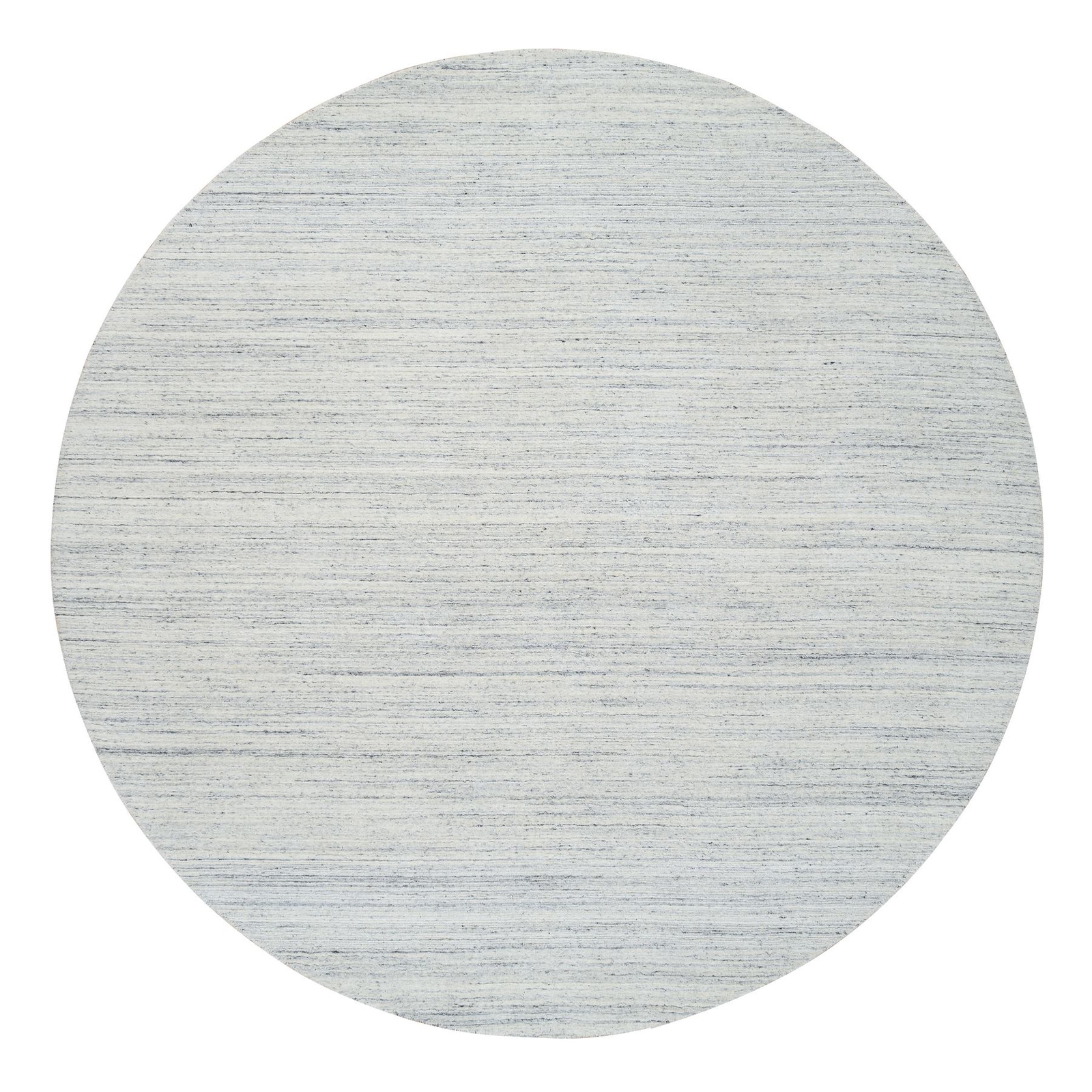10′ x 10′ Ivory Hand Loomed Plain Modern Striped Design Wool Round Rug R64795