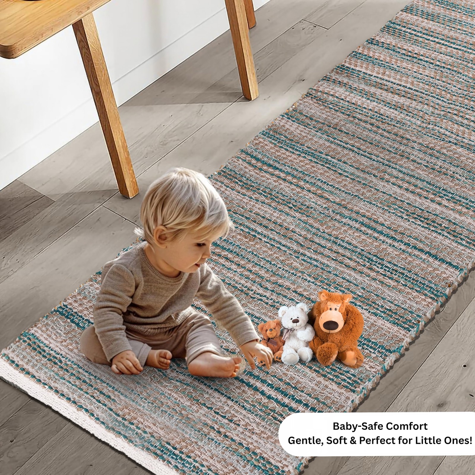 Jute Woven Runner Rug 2’x6′ – Teal, Reversible Boho Entry Area Rugs for Hallw…