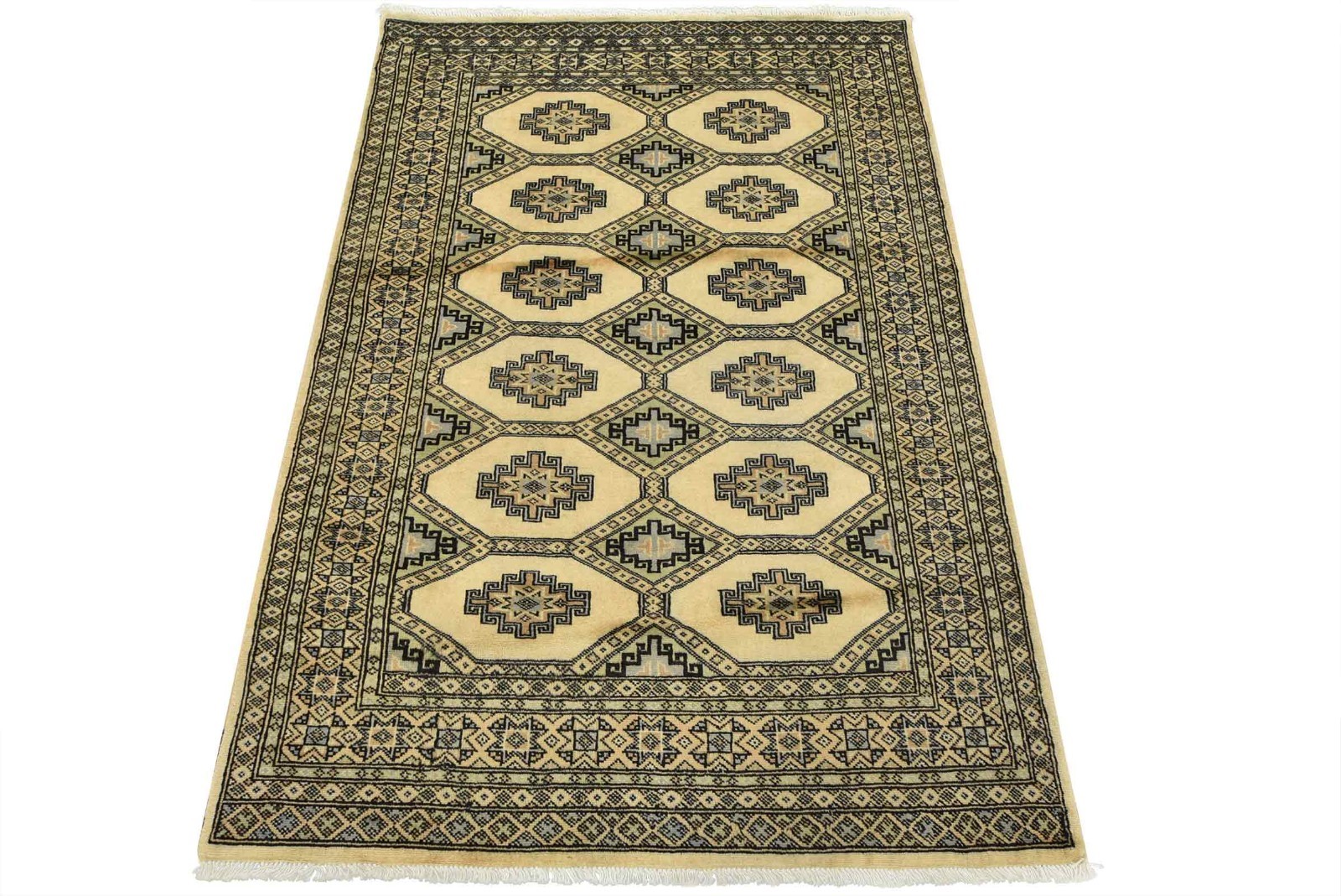 Bokhara Jaldar Rug 3’11” x 5’9” Beige Wool Tribal Hand-Knotted Oriental Carpet