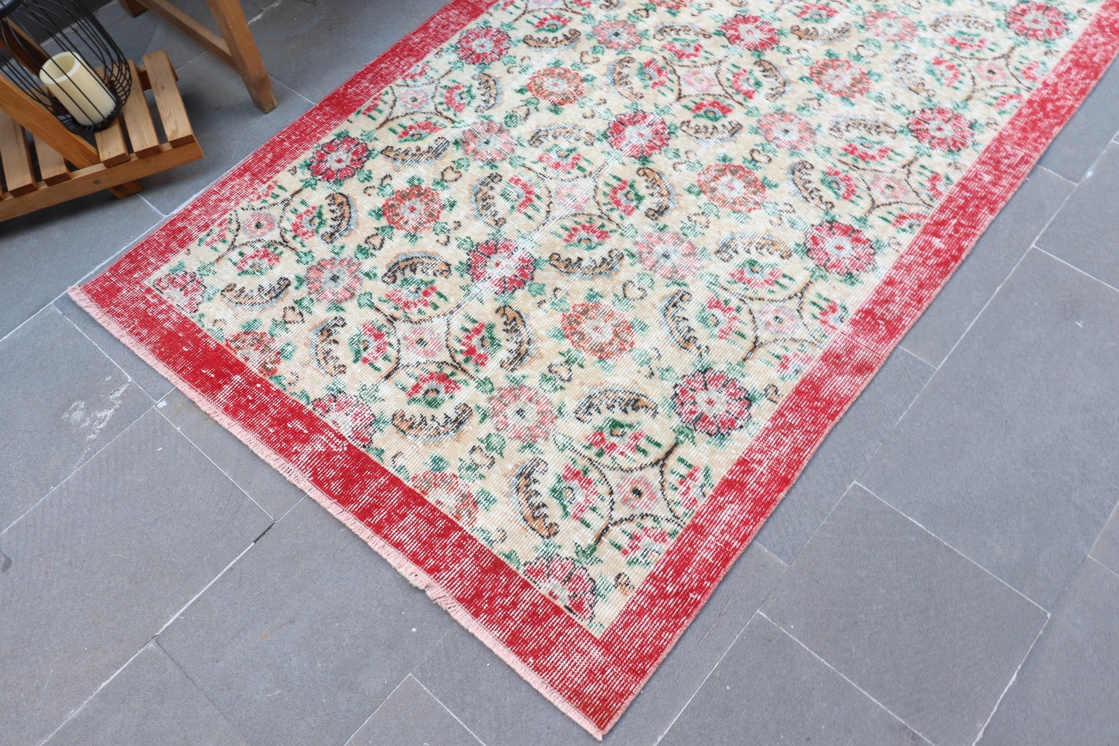 Turkish Vintage Area Rug 3,7×6,8 ft, Rug Red Wool Rug