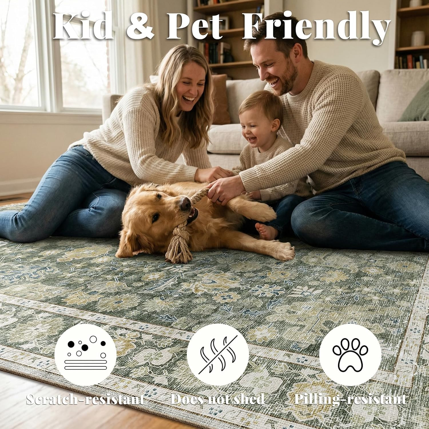 Soft Washable 9X12 Vintage Boho Area Rug – Non-Slip Stain Resistant Carpet