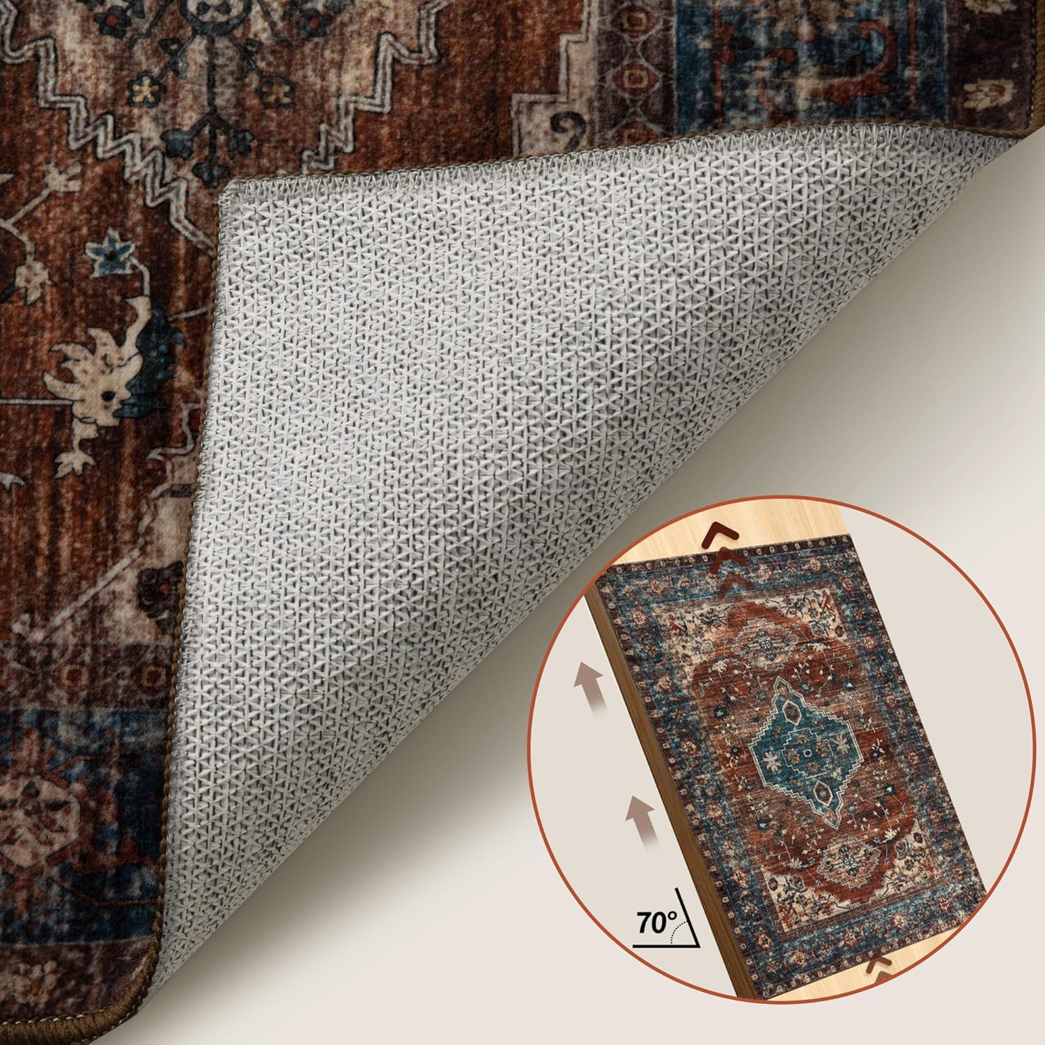 Washable 6×9 Vintage Area Rug, Non-Slip Soft Carpet for Living Room & Bedroom