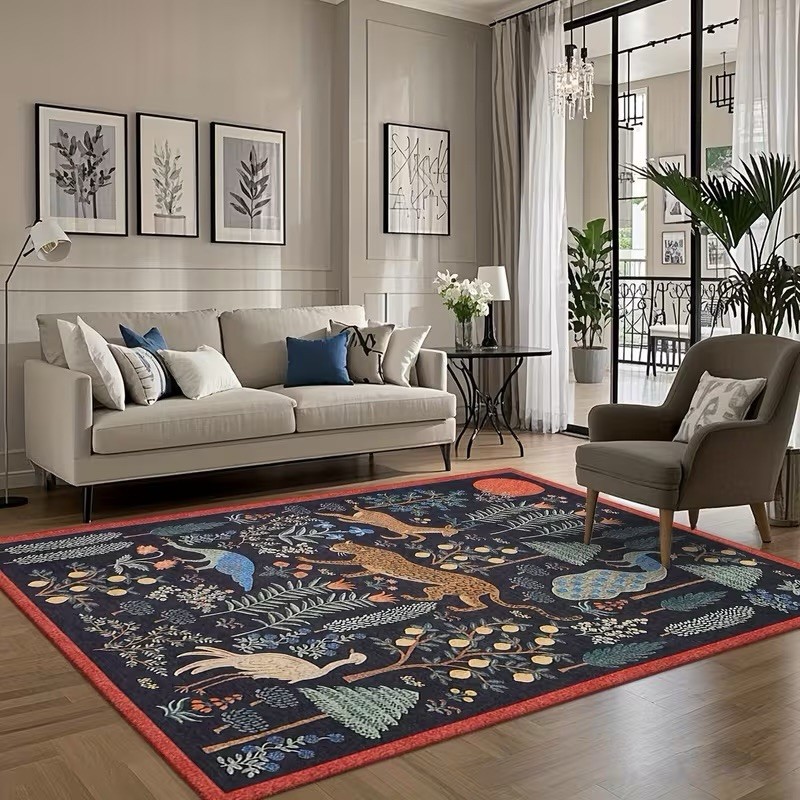 Stunning Bliss Woodland Animal Botanical Jungle Indoor Area Rug 5’ x 7’ Black