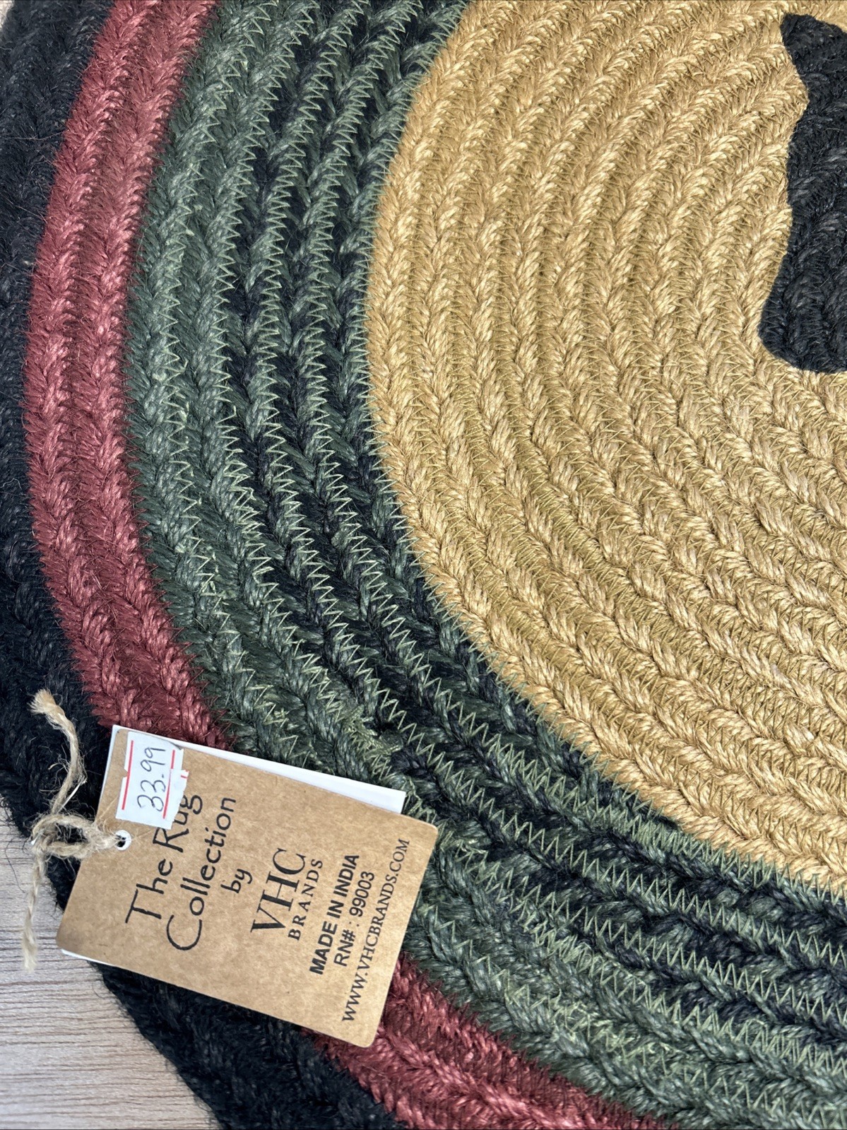VHC Brands Bear Rug Green, Red, Black, Tan NEW 20”x30”