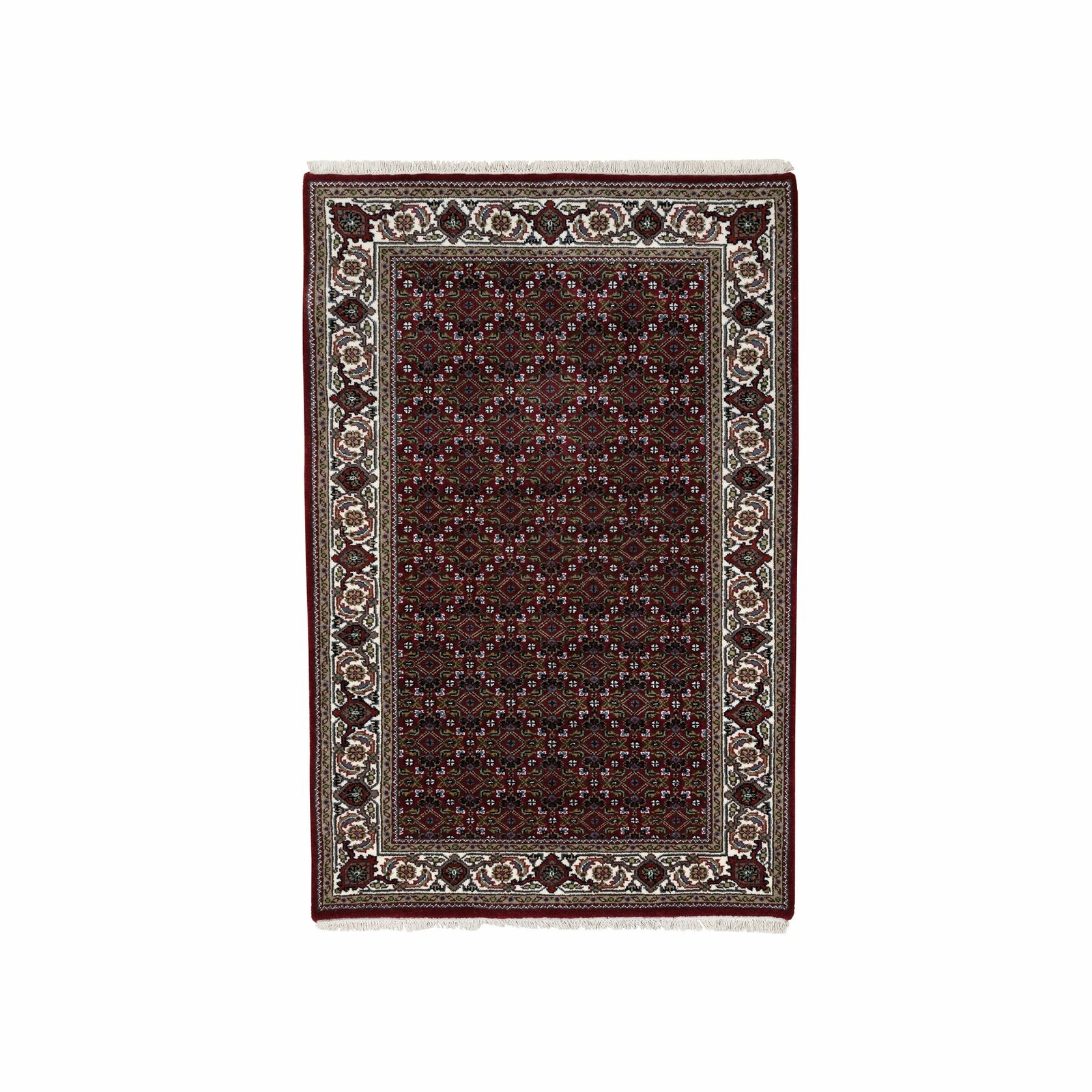3′ x 5’2″ Red Herrita Hand Knotted Wool and Silk 175 KPSI Rug R64120