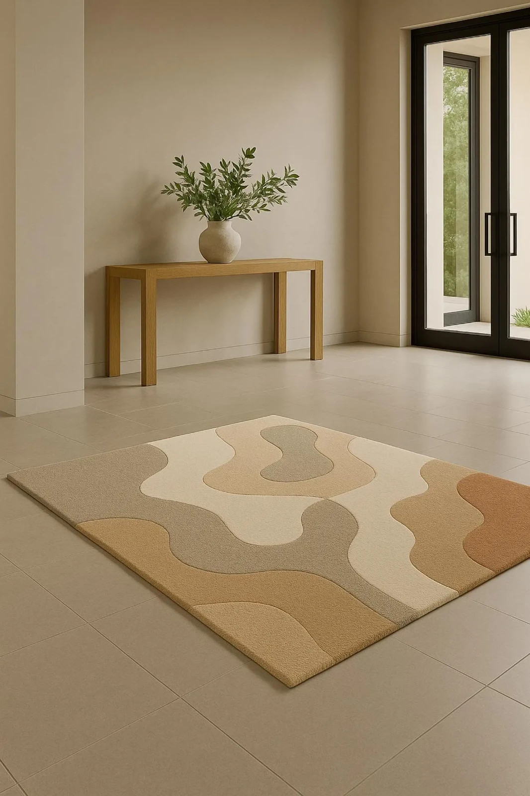 Modern Hand Tufted Abstract Rug | Neutral Beige Terracotta Carpet | Soft Wool