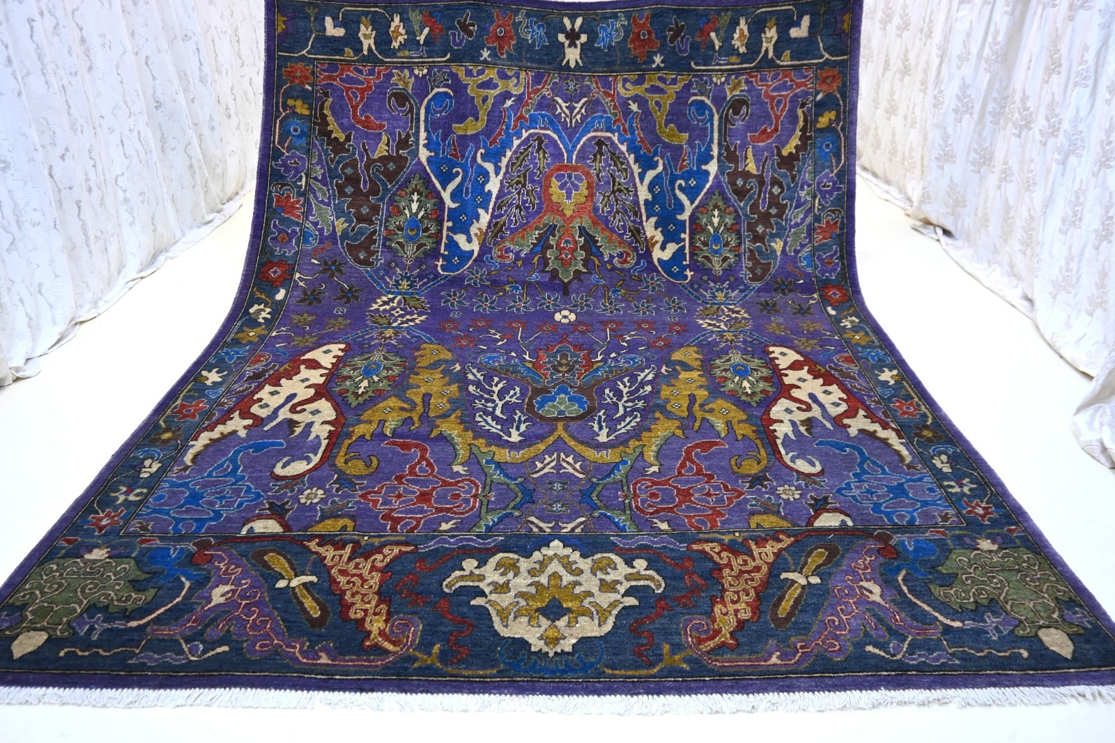 8×10 ft Blue Serapi Rug, Turkish Medallion Rug, Handmade Wool Rug, Oriental Rug