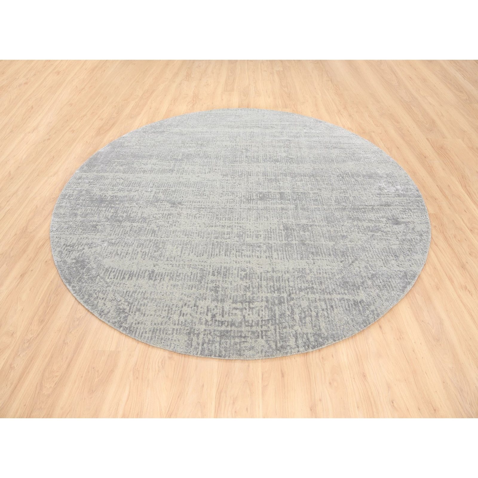 8’10″x8’10” Gray Fine Jacquard Wool and Silk Hand Loomed Round Rug R62864