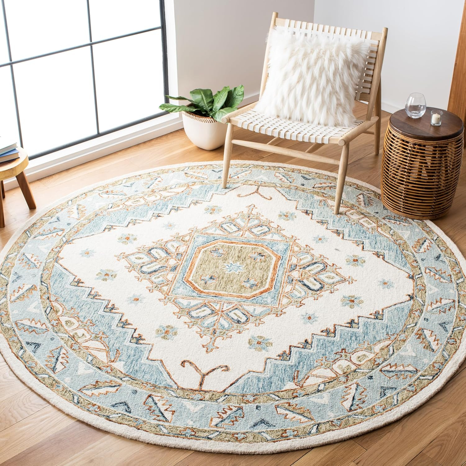Capri 7′ Round Handmade Wool Area Rug – Ivory & Rust for High Traffic Areas