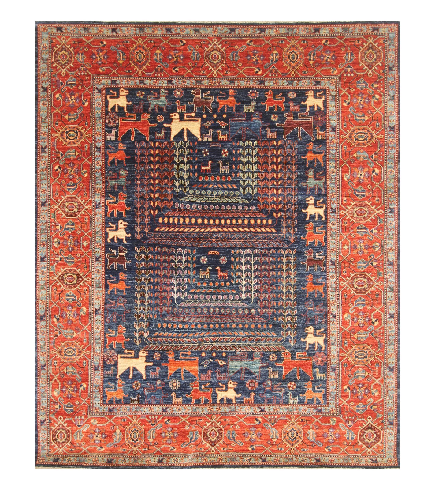 7×8 ft Navy Blue Gabbeh Tribal Afghan Hand Knotted Veg dye Wool Area Rug