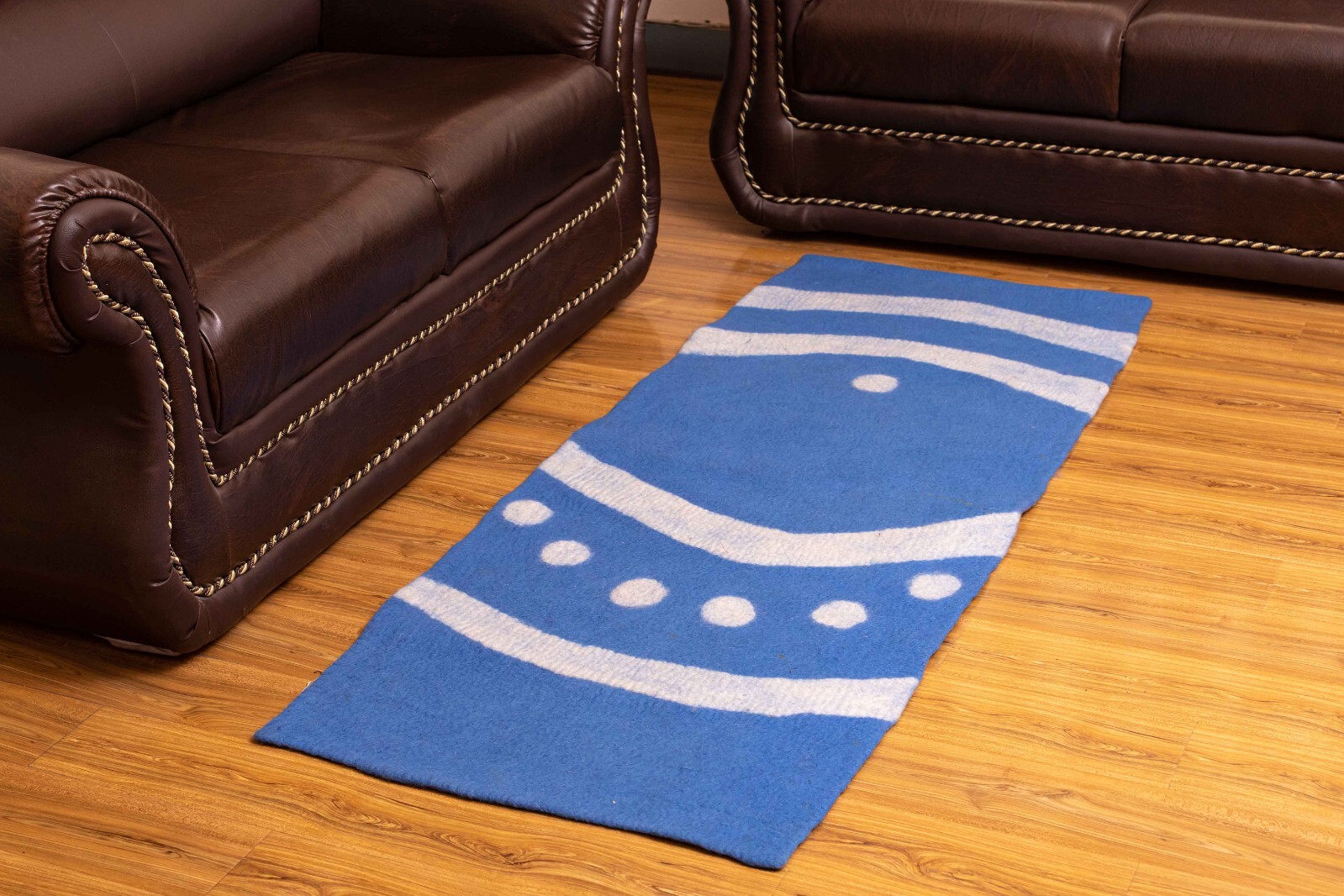 Step into a World of Color with Handmade Himalayan Blue and White Felt Ball Rug-