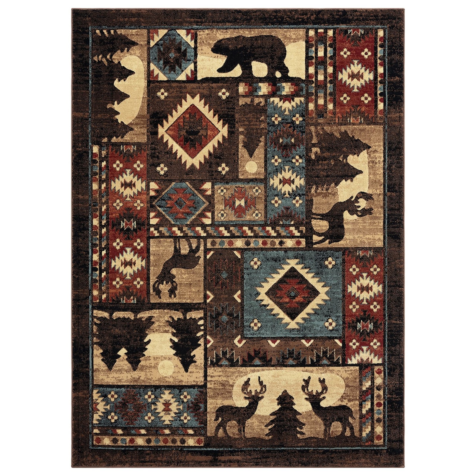 Buffalo Bear Area Rug 1’10″x6’10” Rectangular Brown Red for Living Room Decor