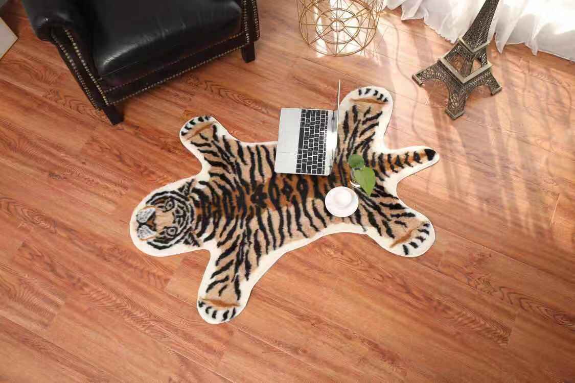Animal Printed Tiger Zebra Cow Hide Faux Fur Rug Carpet Blanket Mat Washable