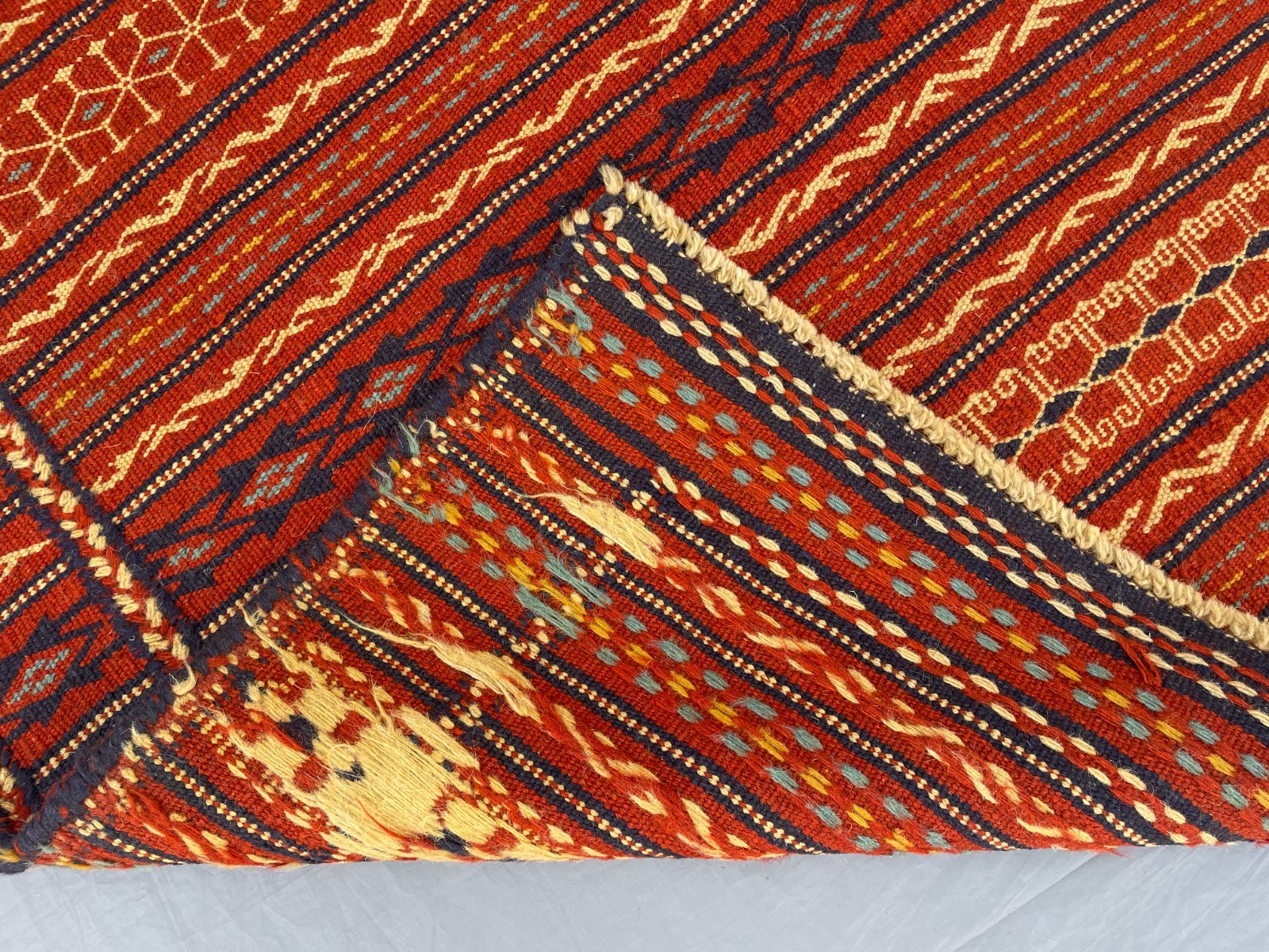 3’5 x 5’3 Ft “Tribal Kilim Rug – Vintage Afghan Red and Blue Geometric Wool Noma