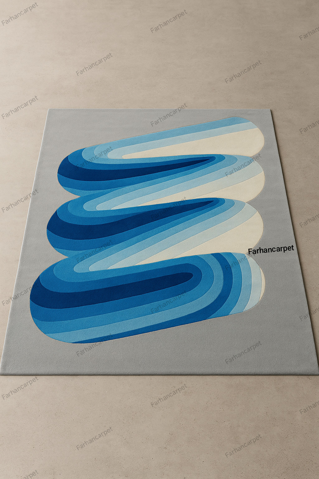 Handmade Tufted Soft Wool Area Rug –Modern Blue & Grey Abstract Pattern Bedroom