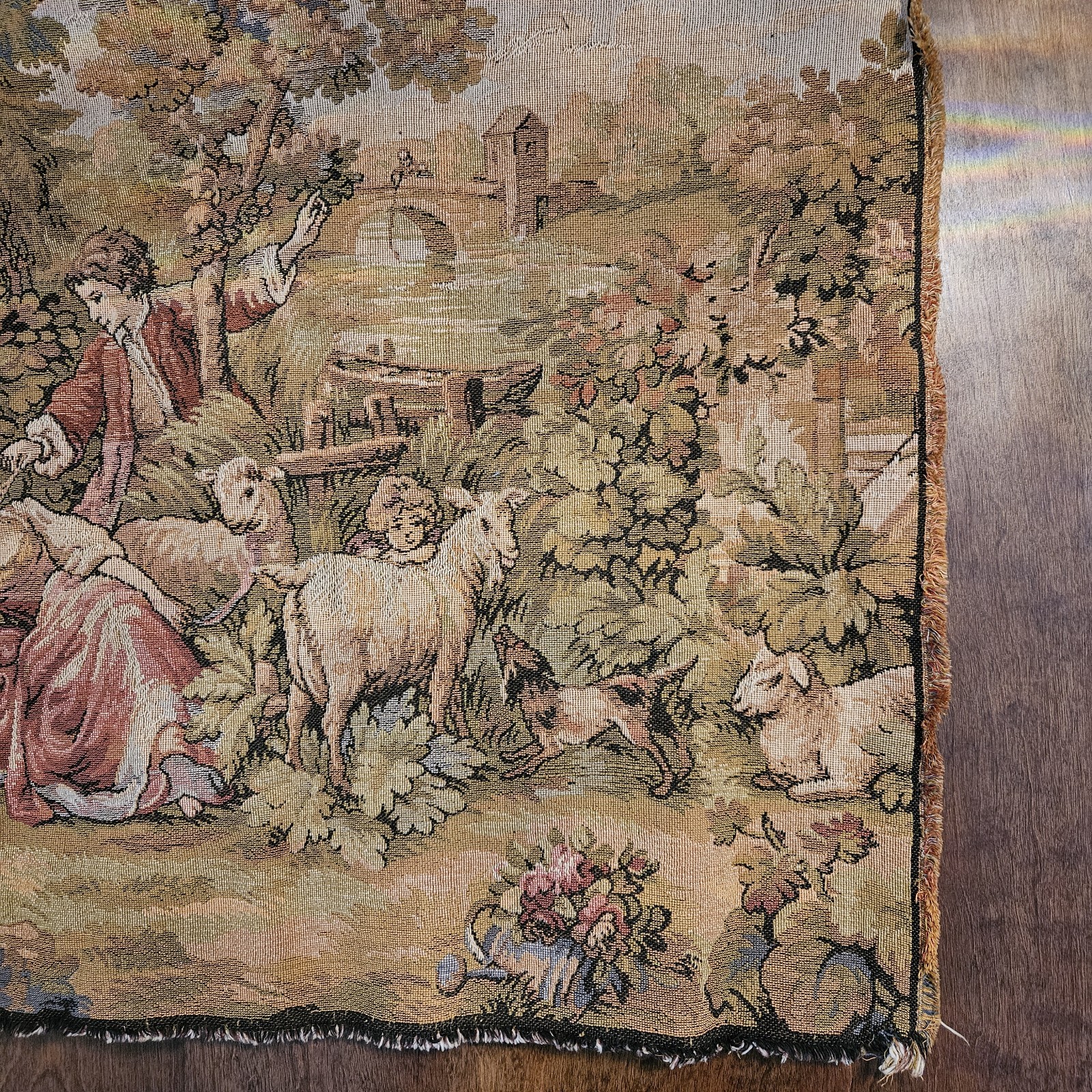 Antique Vintage Tapestry Art Wall Hanging Panel Unframed French Country Scene