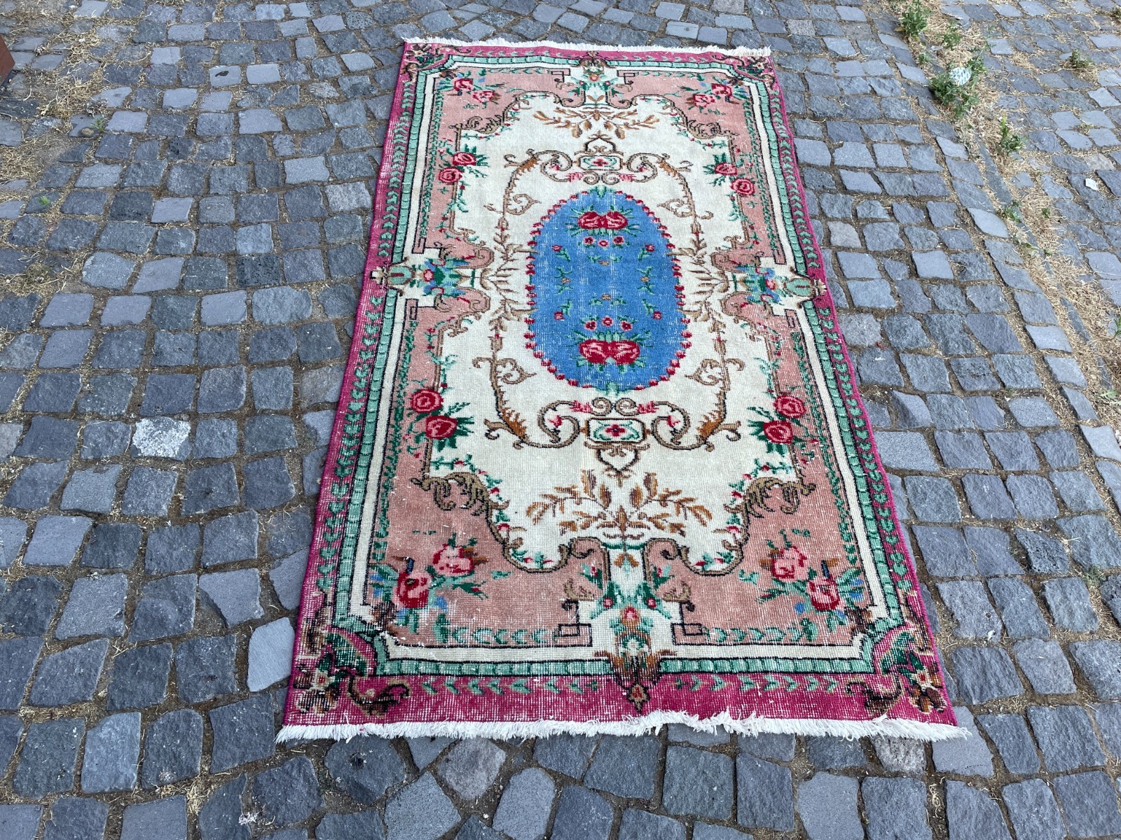 Bohemian Area Rug Handmade Wool Rug Turkish Vintage Traditional Rug 3,7 x 6,8 ft