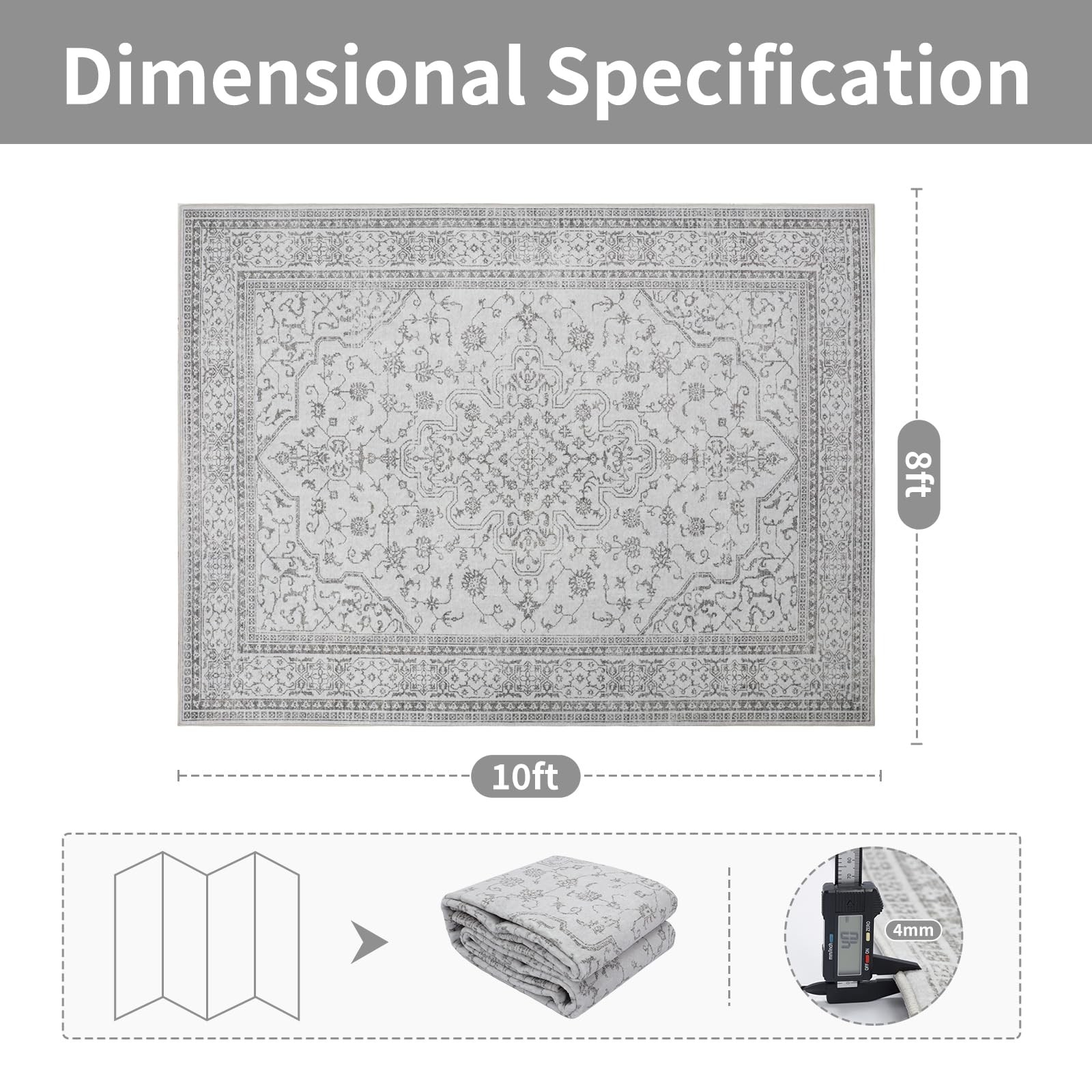 8×10 Boho Washable Area Rugs for Living Room,Bedroom,Dining Room-Gray White