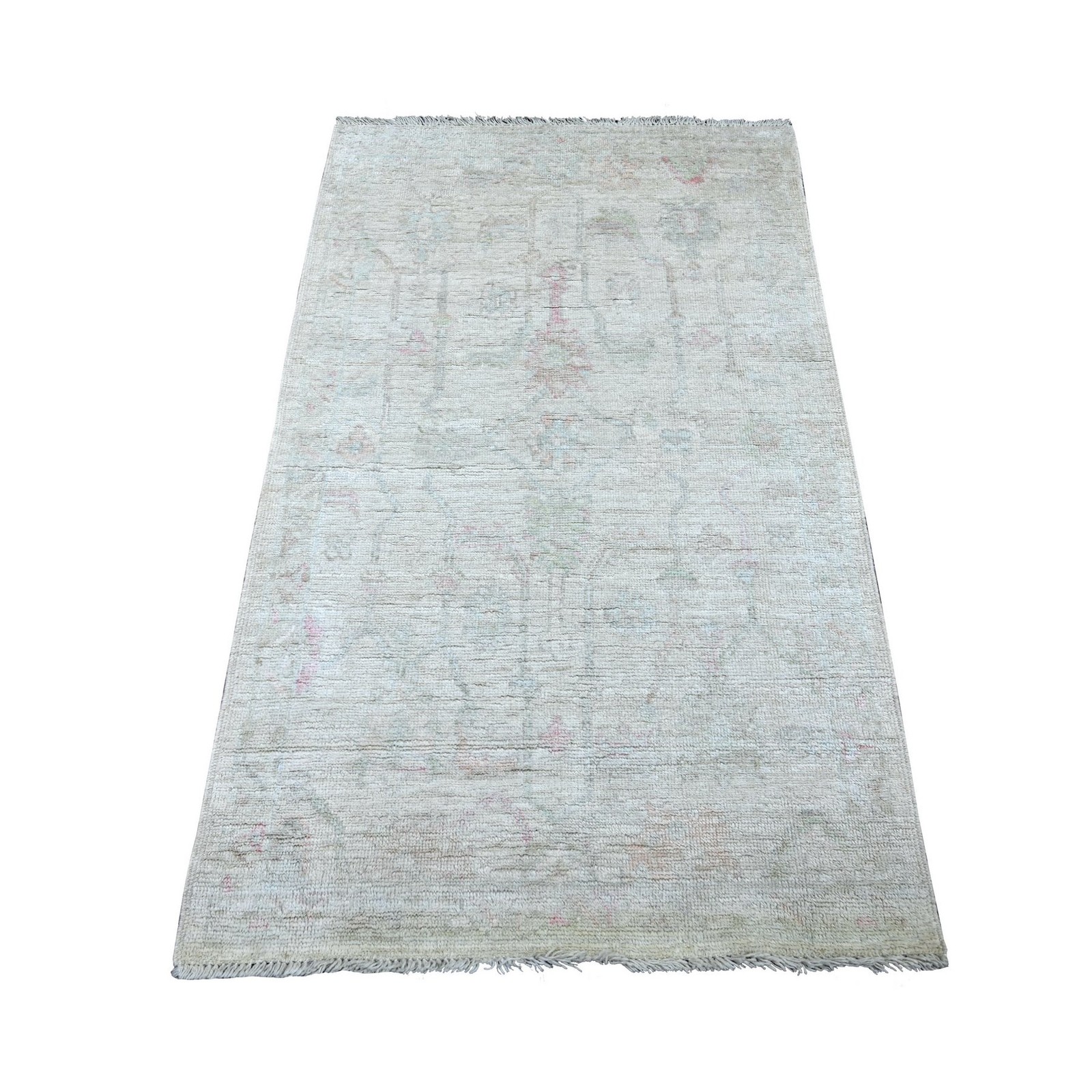 3’1″x5′ Light Gray Afghan Angora Oushak Vines Design Hand Knotted Wool Rug 22929