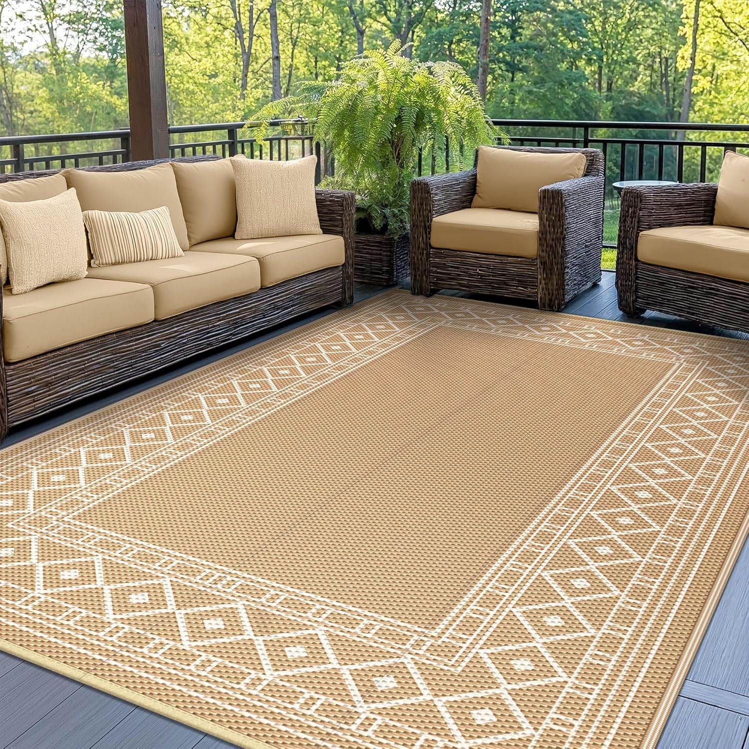 Outdoor Rug 5’X8′ Waterproof for Patio Decor, Reversible Outdoor Plastic Straw R