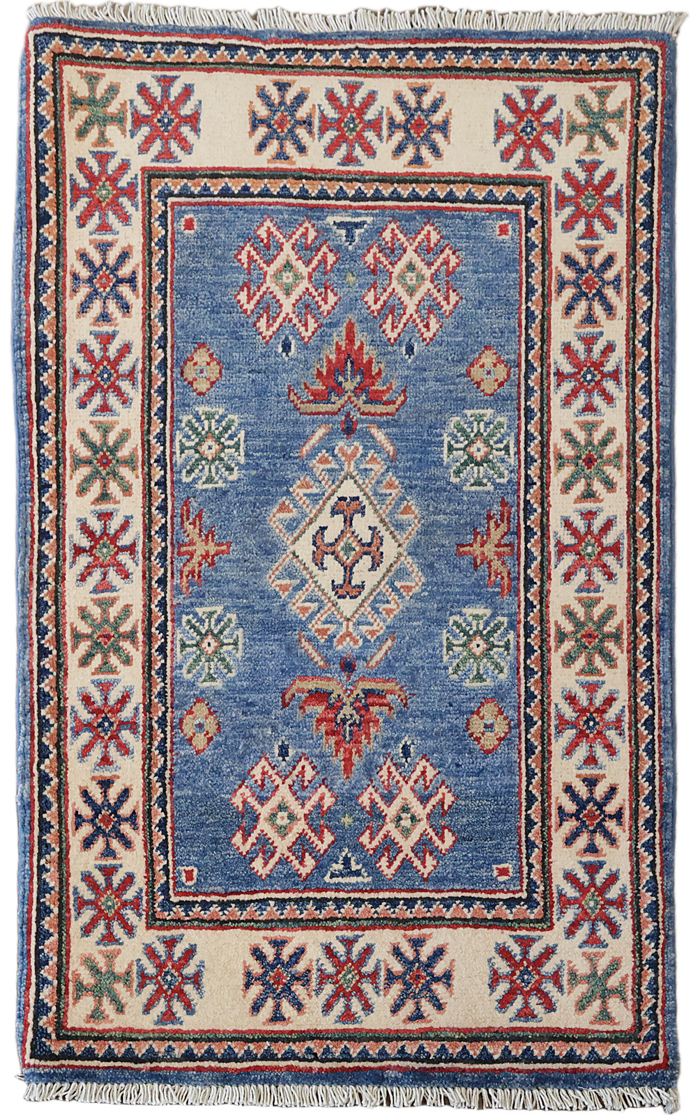 Accent Rug in Blue & Ivory 2×3 100% Wool Geometric Hand-Knotted