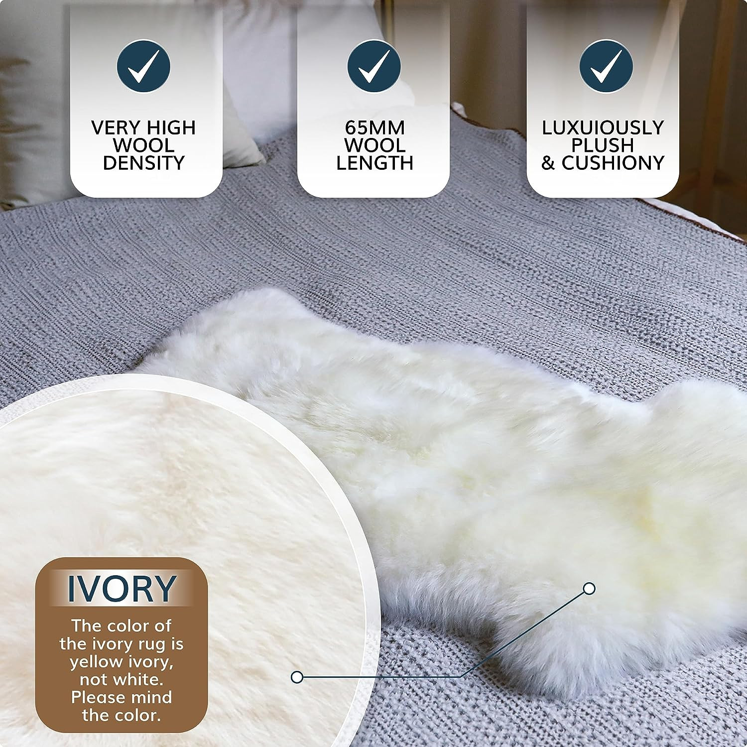 Waysoft New Zealand Sheepskin Area Rug – Genuine Fluffy Wool, Multiple Sizes, Be