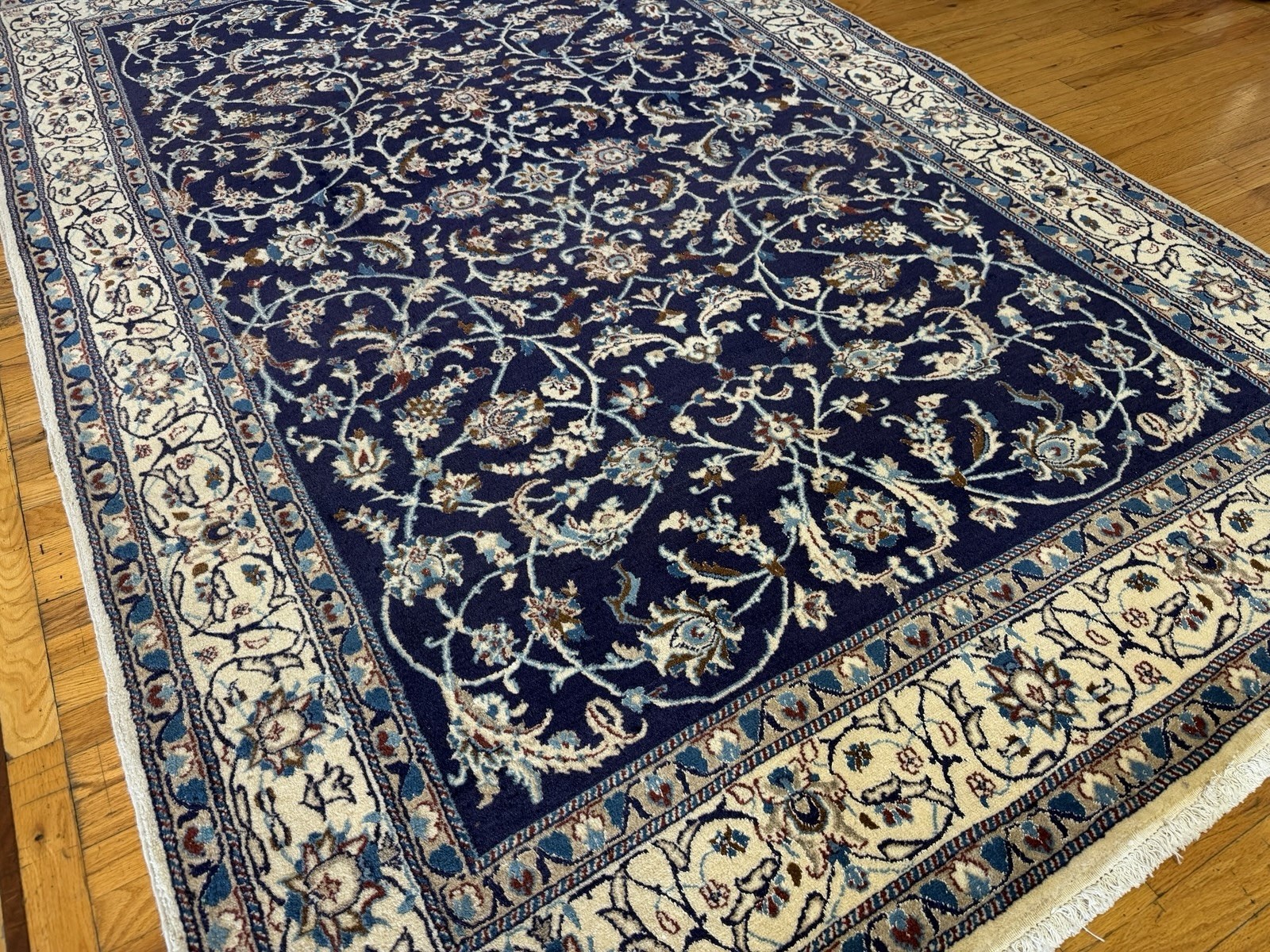 6×9 NAIN Oriental SILK wool hand-knotted Medallion Blue White Gray Beige